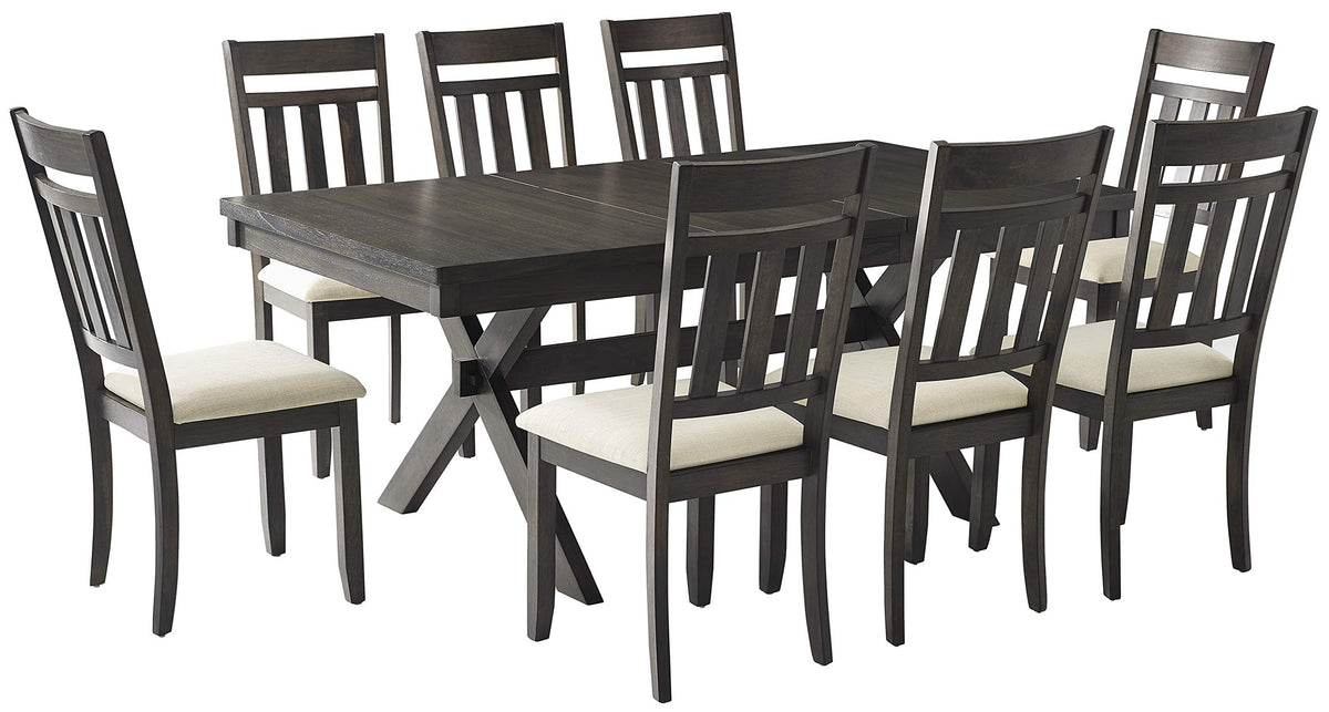 Crosley Furniture Hayden 9-Piece Modern Farmhouse Dining Table Set for 8 with Slat Back Chairs, Slate