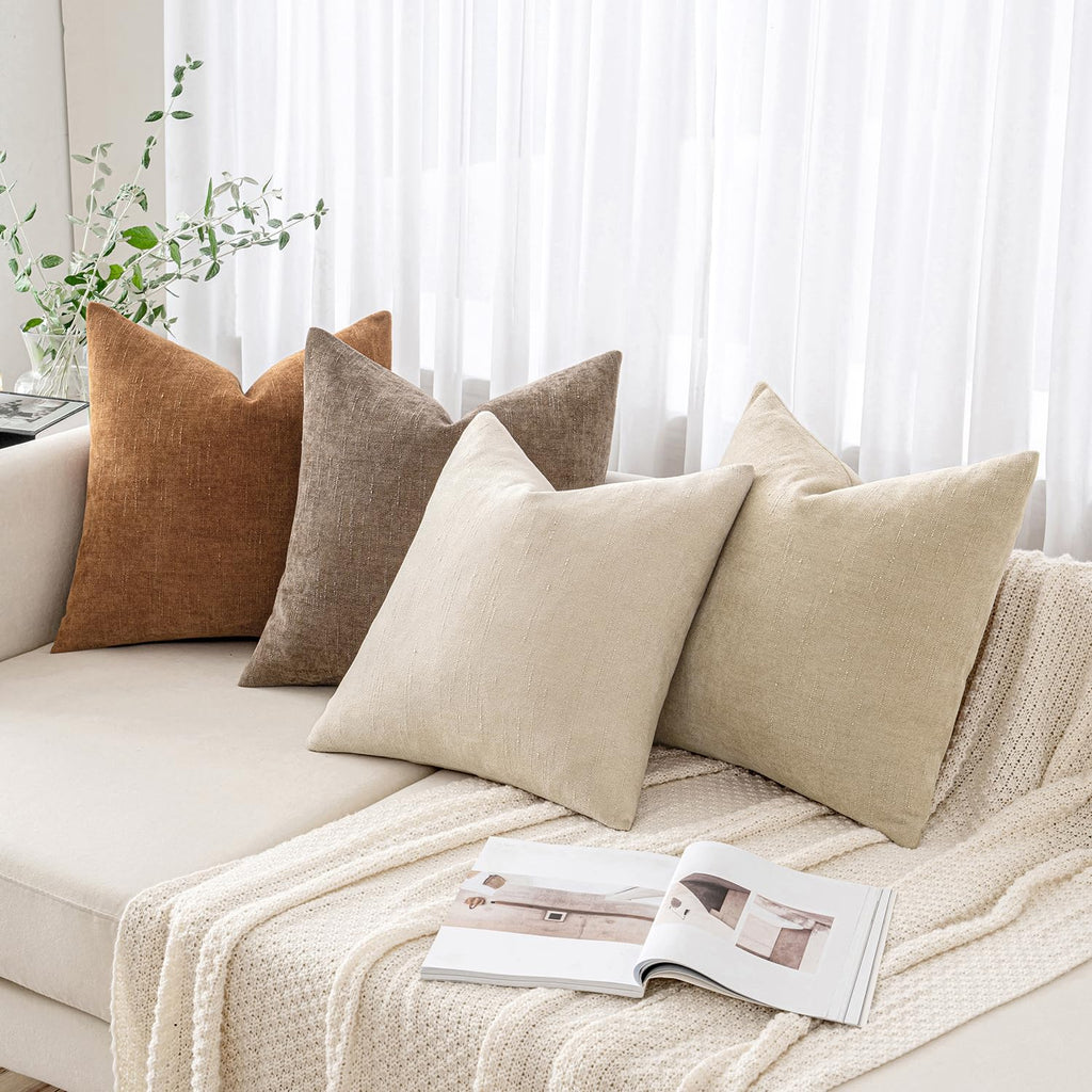 Miulee Pack Of 2 Decorative Throw Pillow Covers Soft Chenille Throw Pillows Solid Textured Euro Cushion Covers For Couch Sofa Bedroom Living Room 24X24 Inch, Taupe Grey