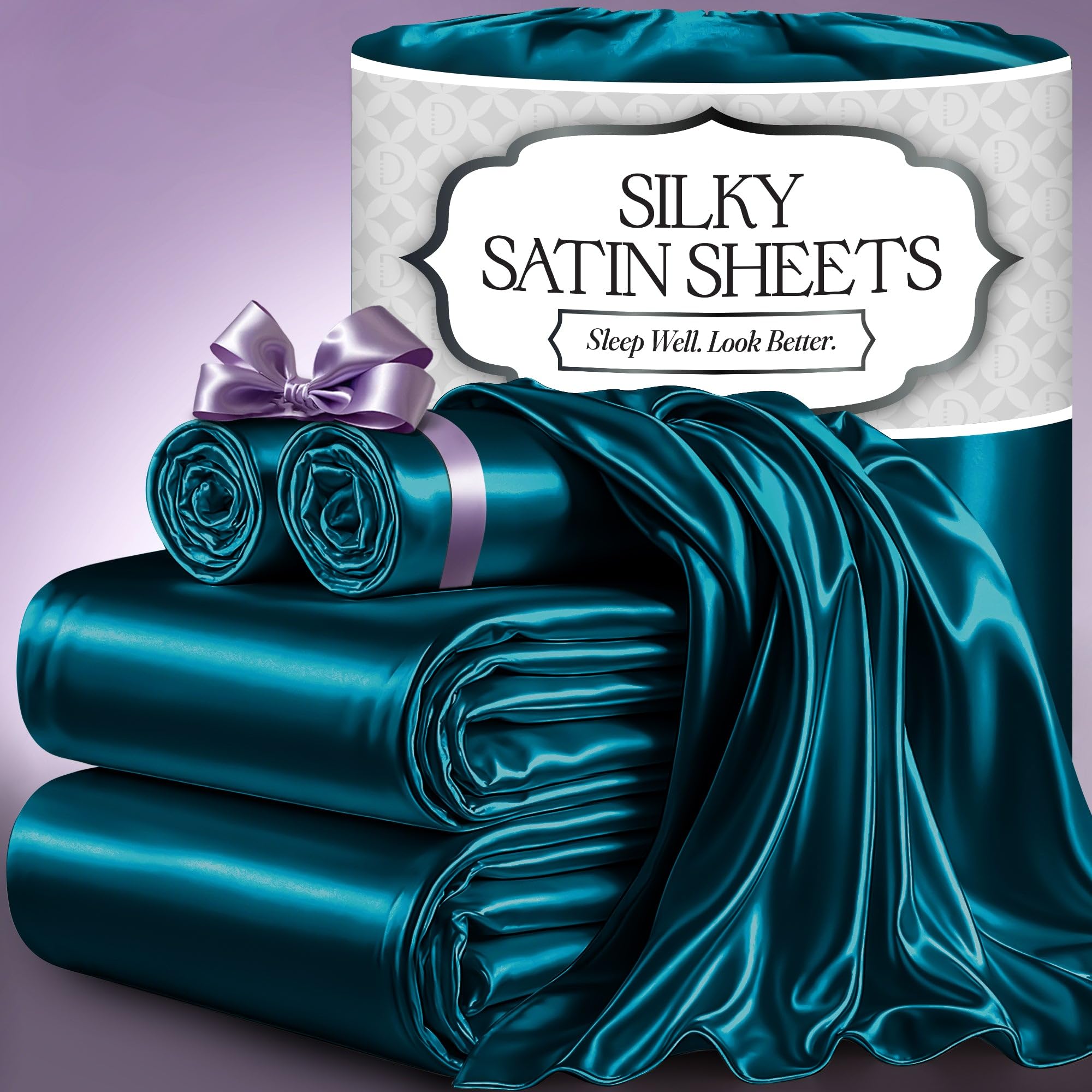 Decolure Satin Sheets Queen Size Set 4 Pcs - Silky & Luxuriously Soft Satin Bed Sheets W/ 15Inch Deep Pocket - Similar To Silk S