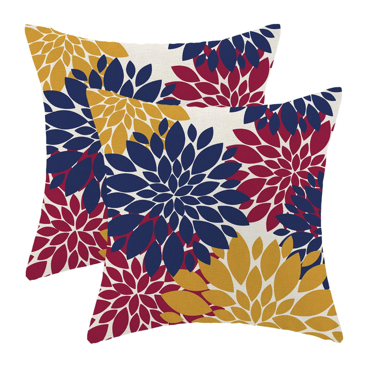Cxmeifly Navy Blue Summer Outdoor Pillow Covers 18X18 Inch Set Of 2 Mustard Yellow Burgundy Red Dahlia Floral Decor Throw Pillow