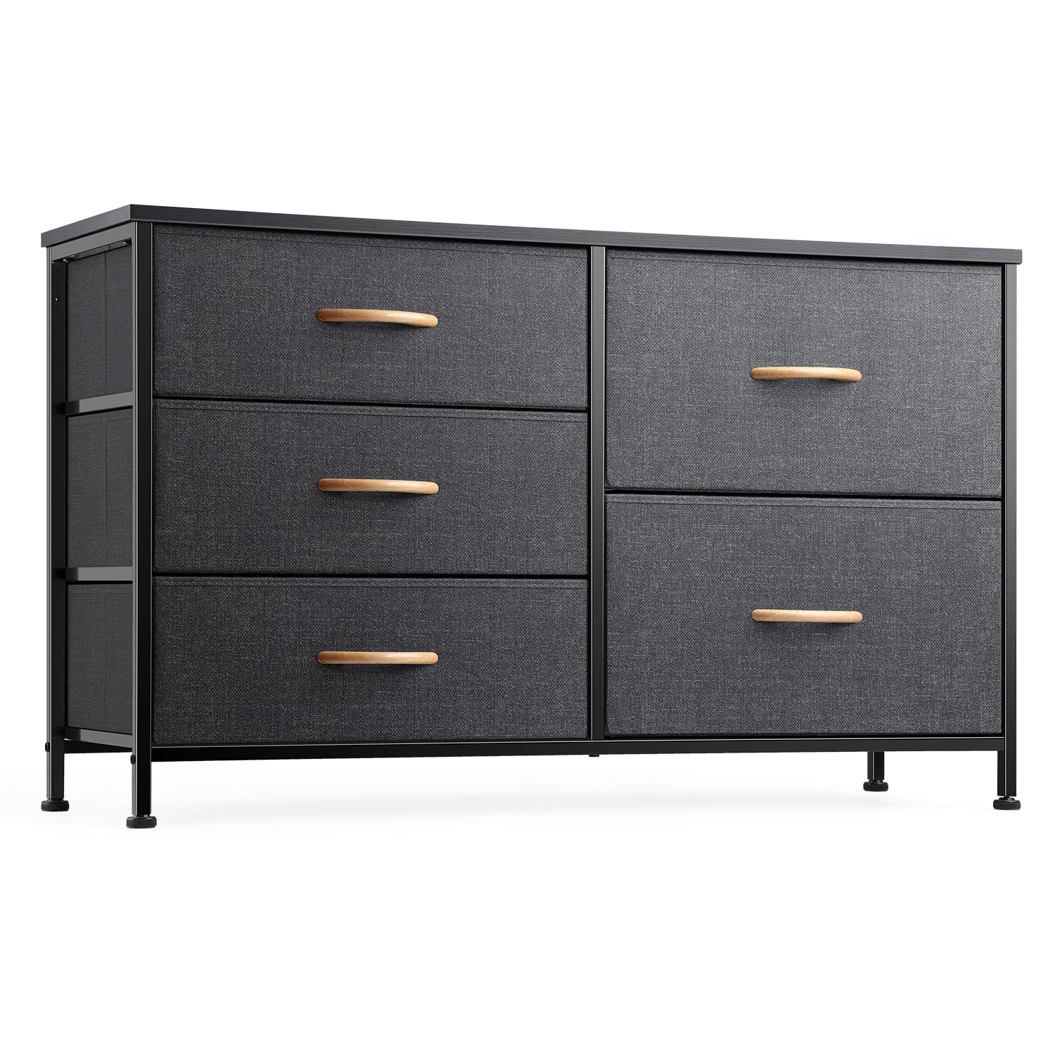 Nicehill Dresser For Bedroom With 5 Drawers Organizer, Wide Chest Of Drawers For Closet, Clothes, Kids, Baby, Tv Stand With Storage Drawers, Fabric Drawers, Light Wood Grain