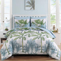 Wongs Bedding Botanical Comforter Set King, 7 Pieces Blue Palm Tree Bed In A Bag, Reversiable Soft Microfiber Coastal Beach Bedd