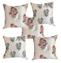 Pink Parrot Dopian Silk Jaipur Block Print Multicolour Throw Pillow Covers/Cushion Covers (16X16 Inches)  Set Of 5 Pc(White Bas