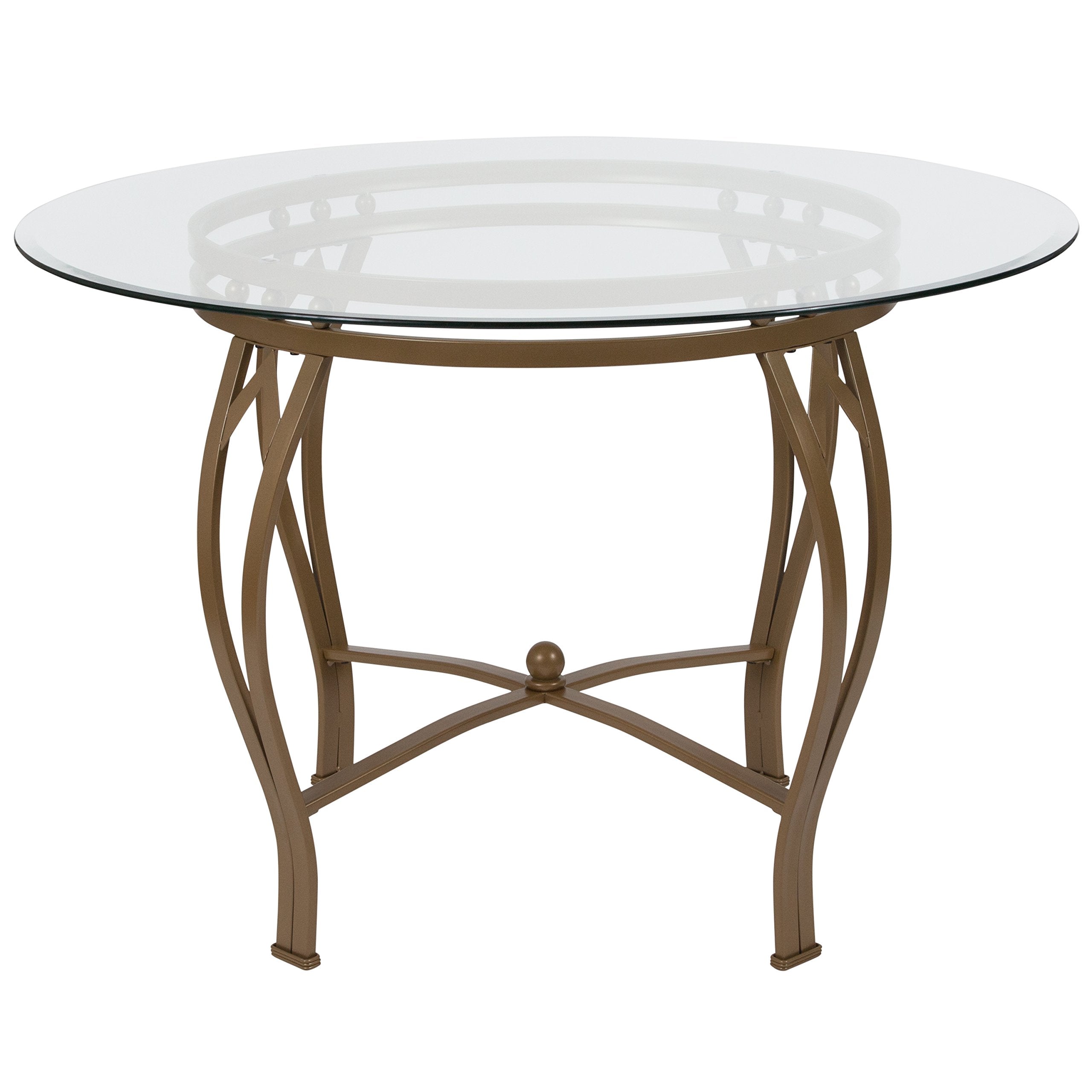 Flash Furniture Syracuse Round Glass Dining Table With Metal Frame, 42 In, Clear/Matte Gold