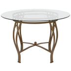 Flash Furniture Syracuse Round Glass Dining Table With Metal Frame, 42 In, Clear/Matte Gold