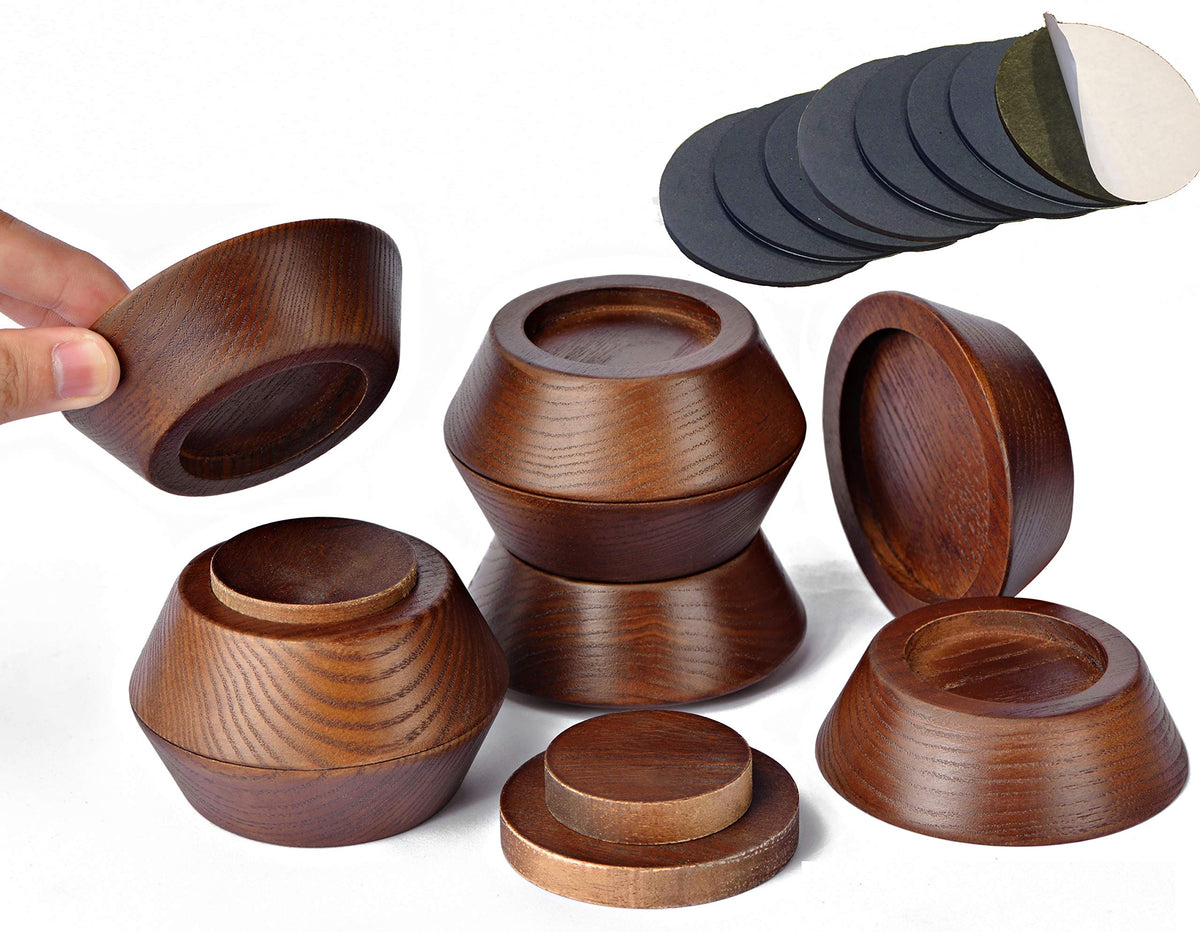 FASONLA Bed Risers, Furniture Risers (Set of 8-Height 1) Can be Adjusted to 2 3or 4, Lifts Furniture Risers, Solid Natural Wood Risers, Non-Slip Recessed Hole (Walnut Color)