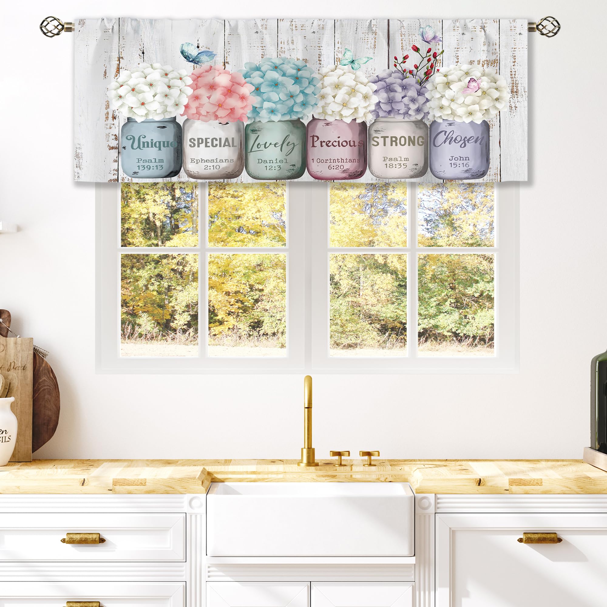 Laifzere Farmhouse Floral Inspirational Bible Curtain Valance For Window Treatments Flower God Says You Are Kitchen Treatment Ma