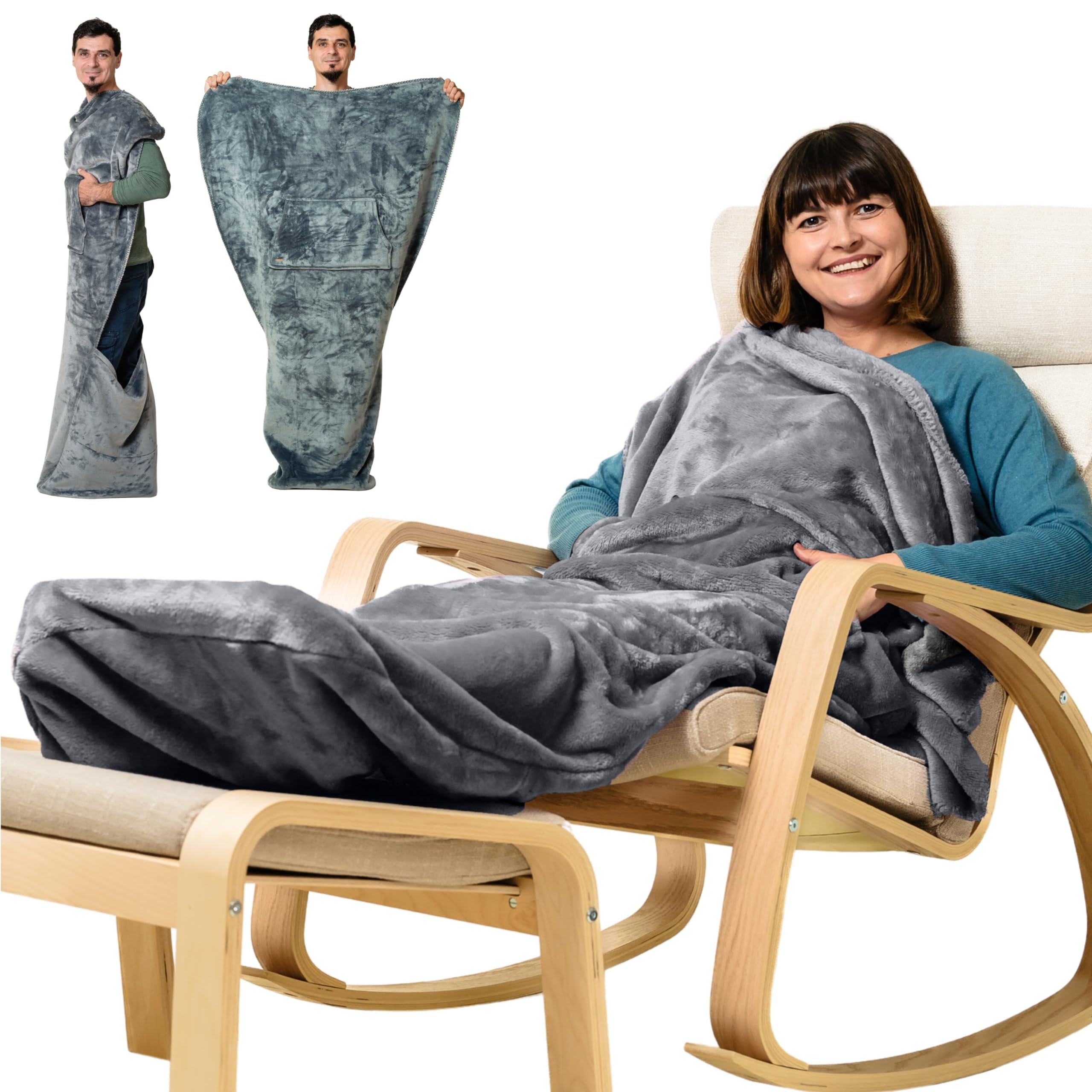 Ezrallora Premium Double Layer Foot Pocket Blanket With Marsupial Pocket -Patent Pending- 67   X43- Tv Throw - Gifts For Men Who