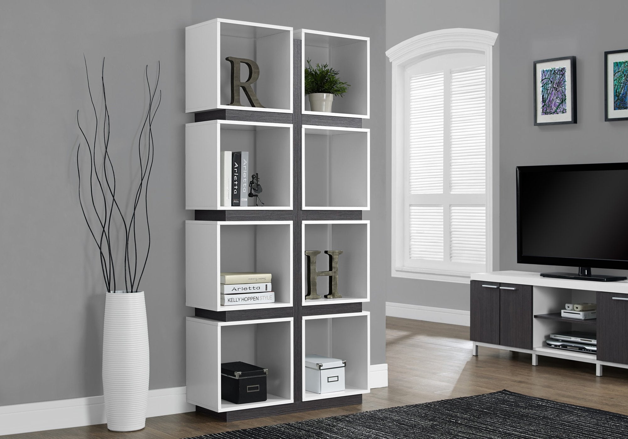 Monarch Specialties White/Grey Hollow-Core Bookcase, 71-Inch