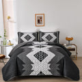 Dintszyayue Boho Queen Quilt Set 3 Pieces Black Grey Aztec Texture Bedspread Coverlet Set Bohemian Quilt Bedding Set Microfiber