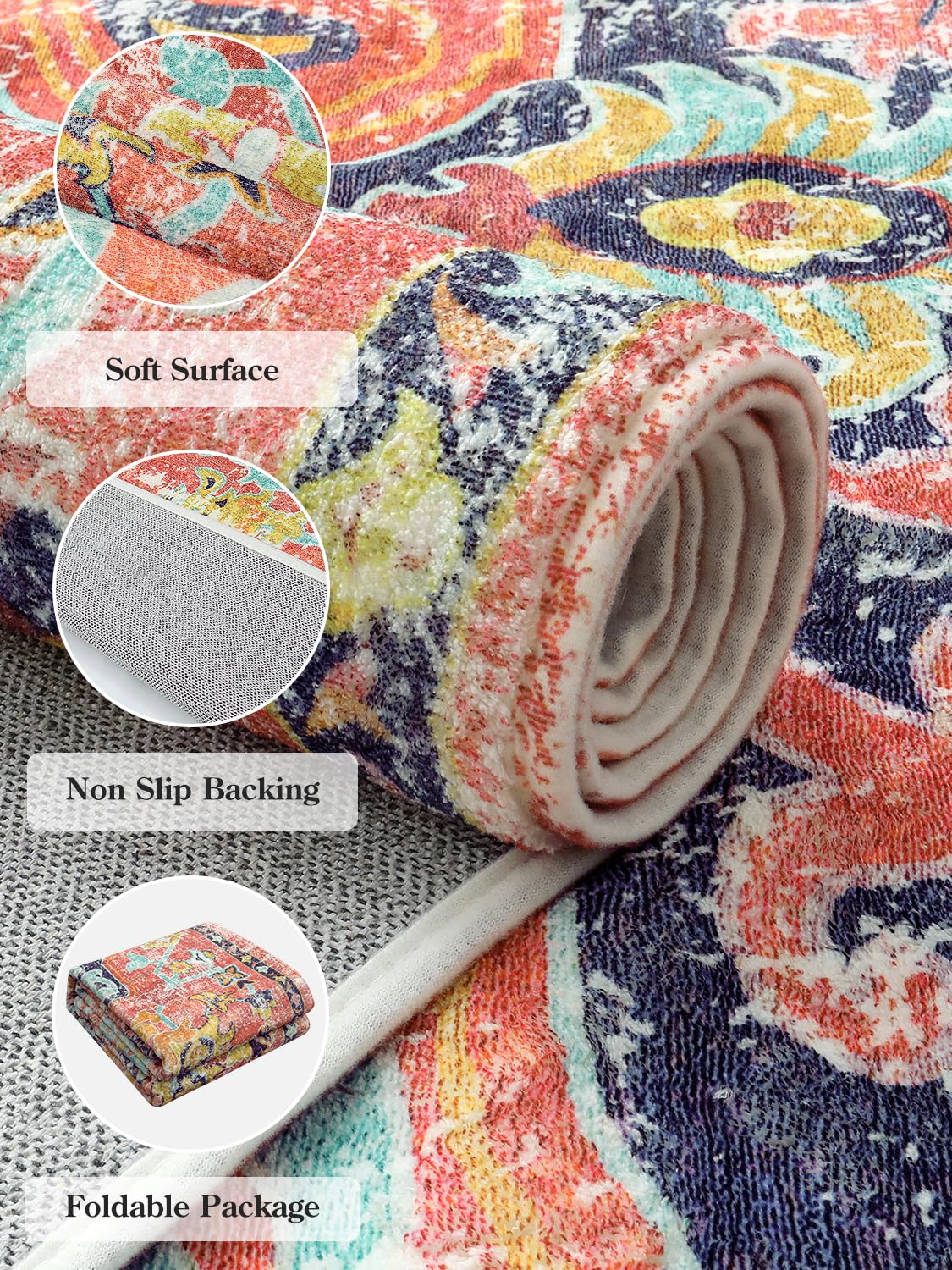 Lahome Bohemian Floral Medallion Round Rug - 3Ft Small Hot Pink Round Area Rug For Girls Bedroom Nursery Mat, Boho Washable Soft