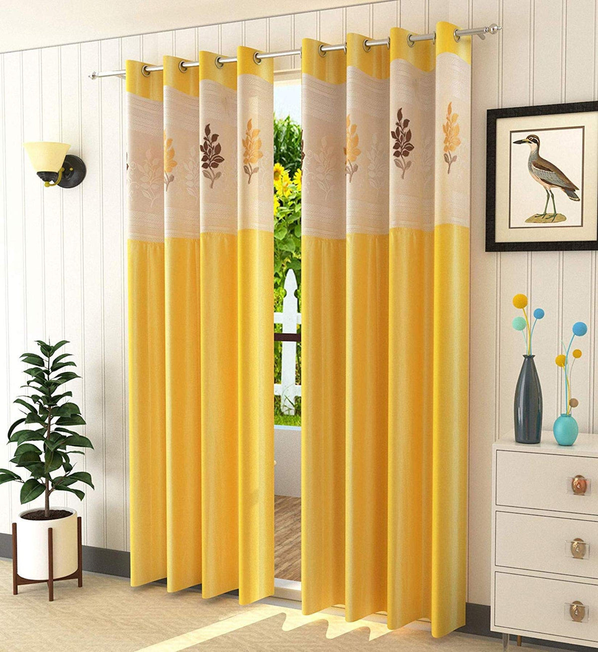 Radees Creations Polyresin Window Curtain, 5 Feet, Yellow, Pack of 2