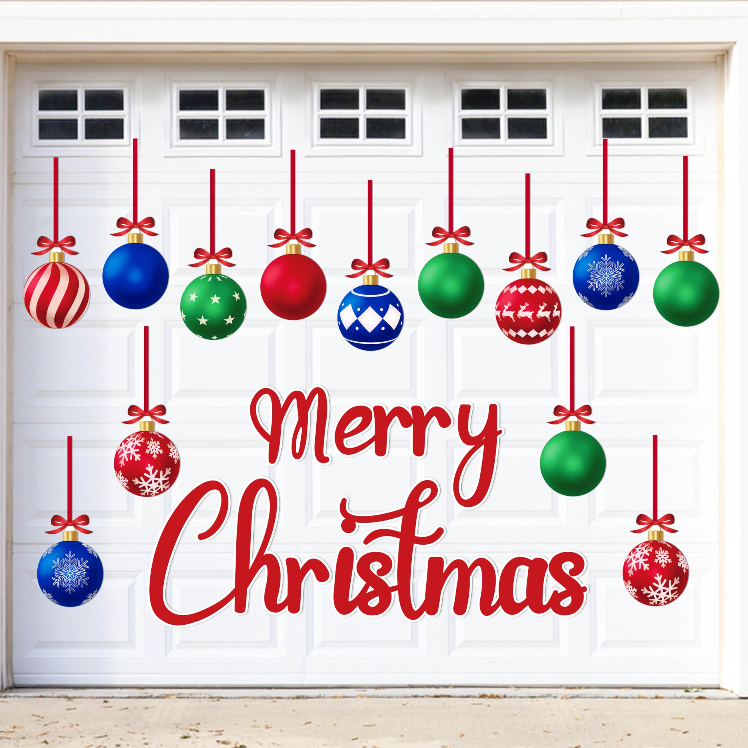 90Shine 31Pcs Christmas Garage Door Decorations Magnets - Merry Xmas Ball Holiday Refrigerator Fridge Kitchen Decor(Red, Blue, G