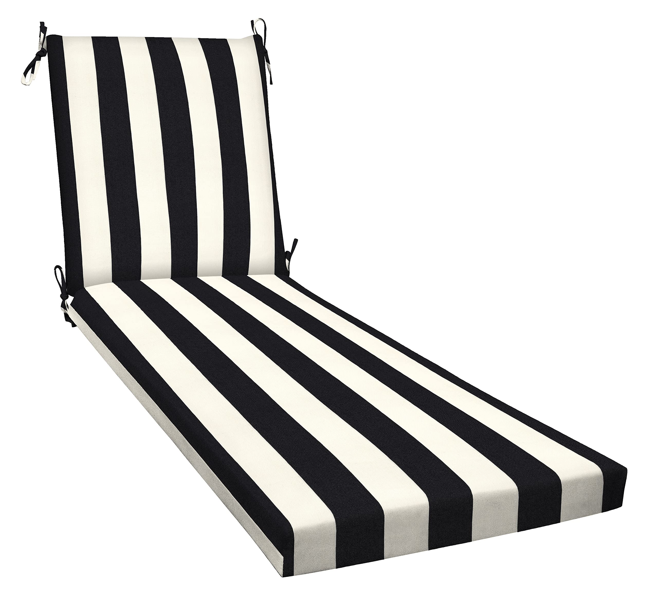 Honeycomb Outdoor Cabana Stripe Black & Ivory Chaise Lounge Cushion: Recycled Fiberfill, Weather Resistant, Reversible, Comforta