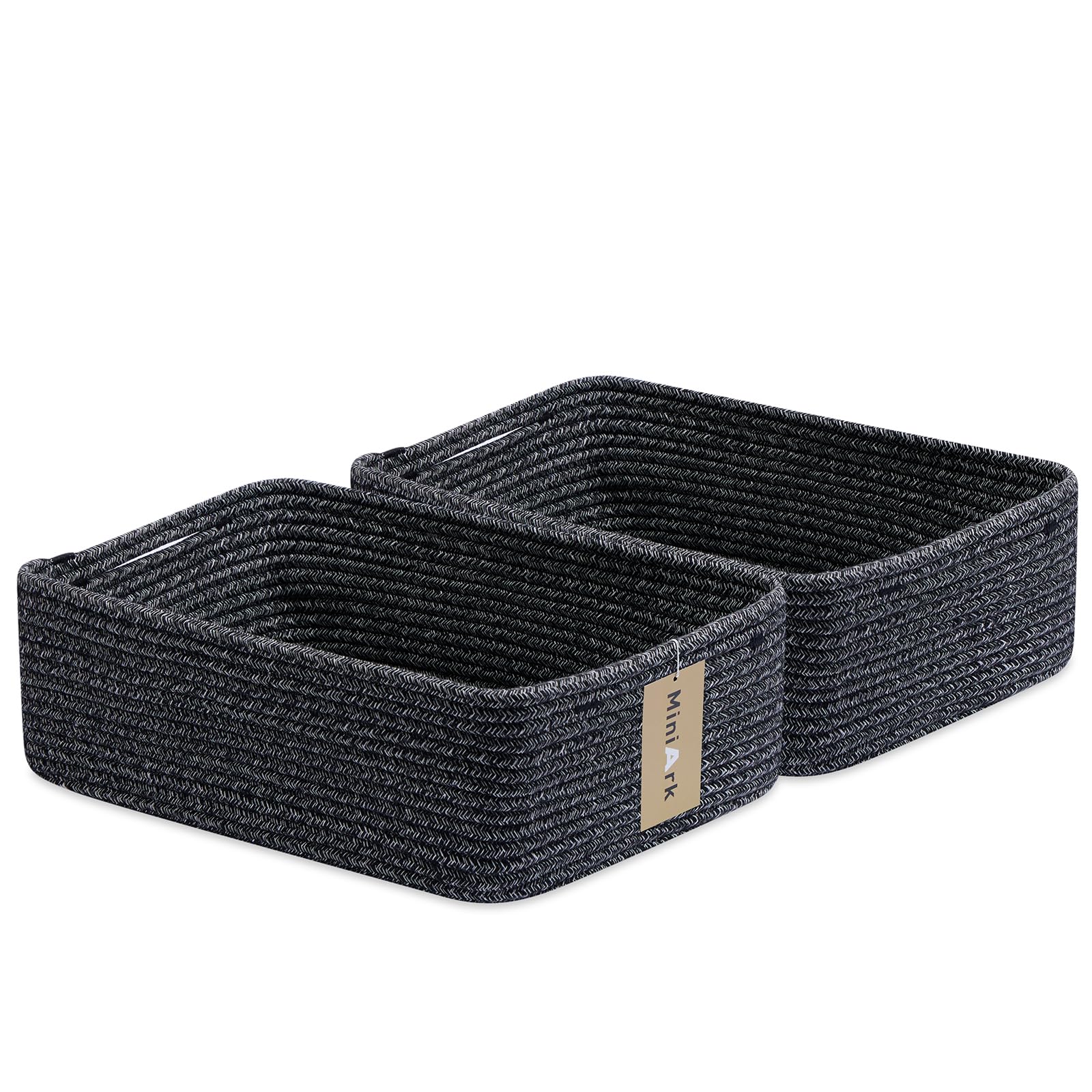 MiniArk Large Shallow Organizing Baskets 15x11x5.1 Inches - Rope Woven Storage Bins for Bathroom, Shelves, Cube Closet, Mixed Bl