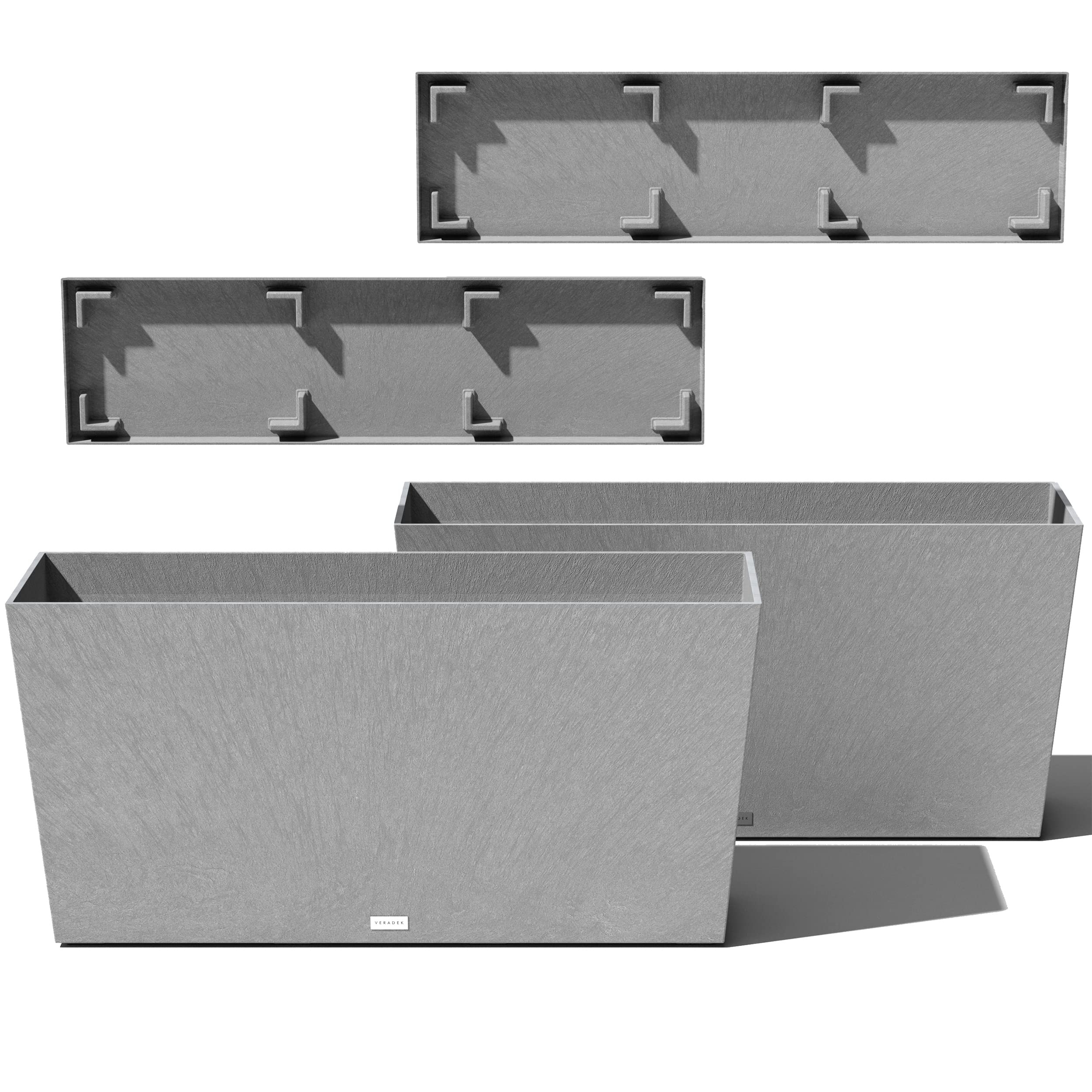 Veradek Midori Long Trough Planter (Light Grey, 39 Inch - 2 Pack With 2 Saucer Trays)