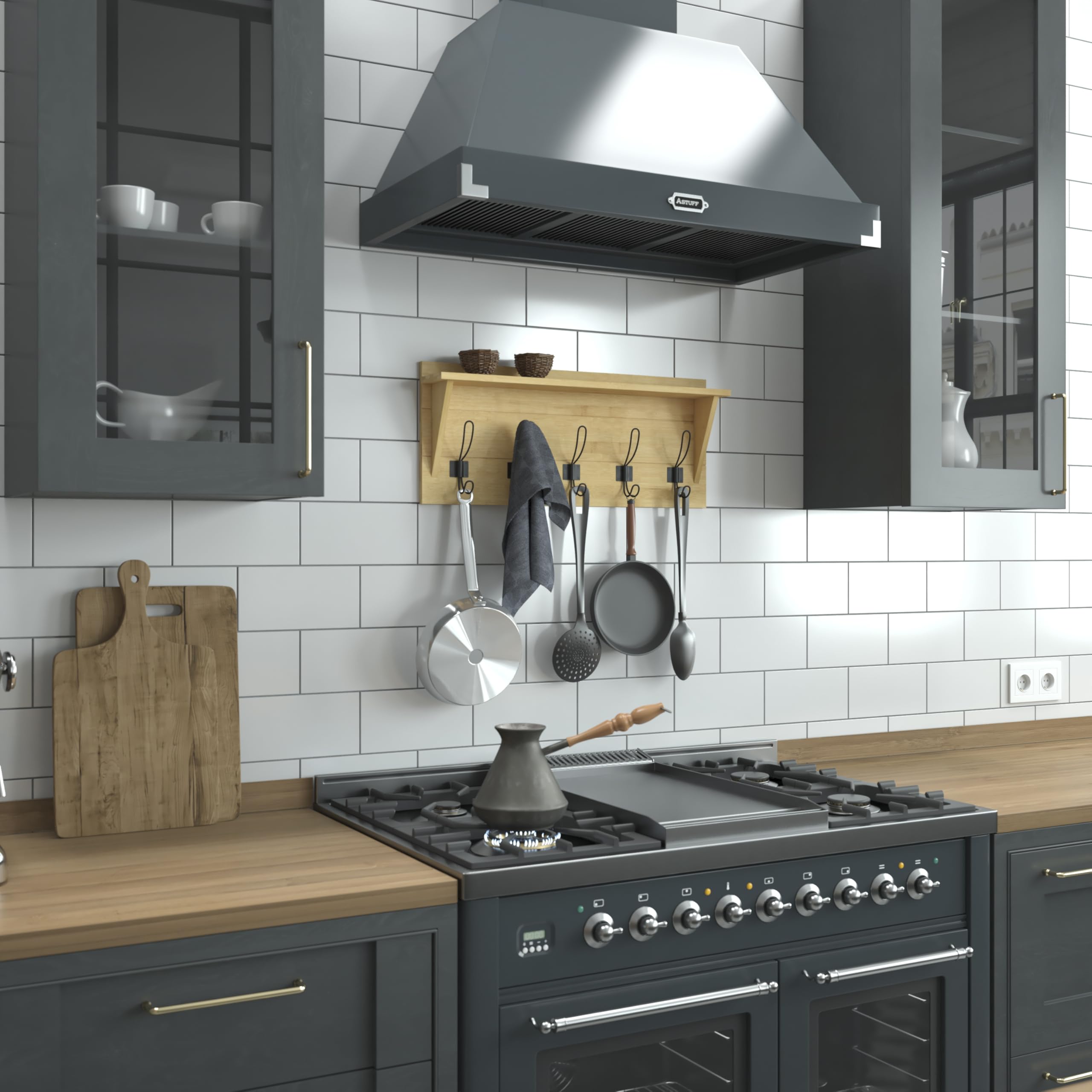 Flash Furniture Daly Wall Mounted Storage Rack - Bamboo Solid Pine Wood - 24 Inch - Upper Shelf and 5 Hooks - For Entryway, Kitchen, Bathroom