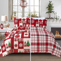 Smuge Christmas Bedspread Quilt Sets Queen Size - Reversible Christmas Tree Snowflake Red Plaid New Year Winter Holiday Coverlet