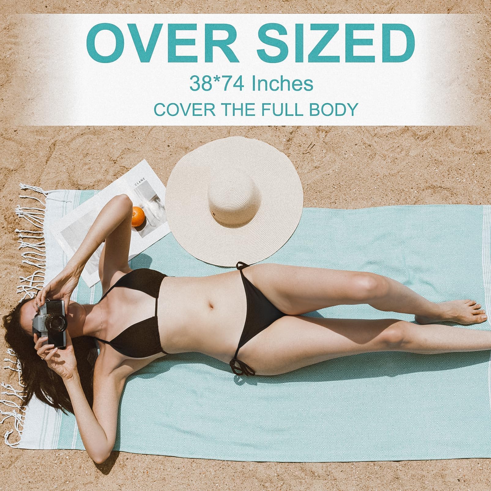 6 Packs Oversized Cotton Turkish Beach Towels Set Bulk 74''X38'' Extra Large Sand Free Quick Dry Clearance Swim Bath Camping Poo