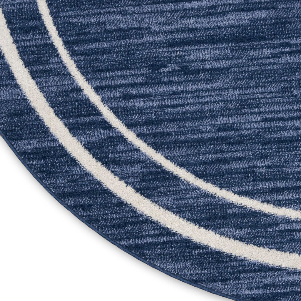 Nourison Essentials Indoor/Outdoor Navy/Ivory 6' X Round Area -Rug, Easy -Cleaning, Non Shedding, Bed Room, Living Room, Dining