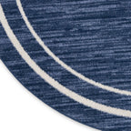 Nourison Essentials Indoor/Outdoor Navy/Ivory 6' X Round Area -Rug, Easy -Cleaning, Non Shedding, Bed Room, Living Room, Dining