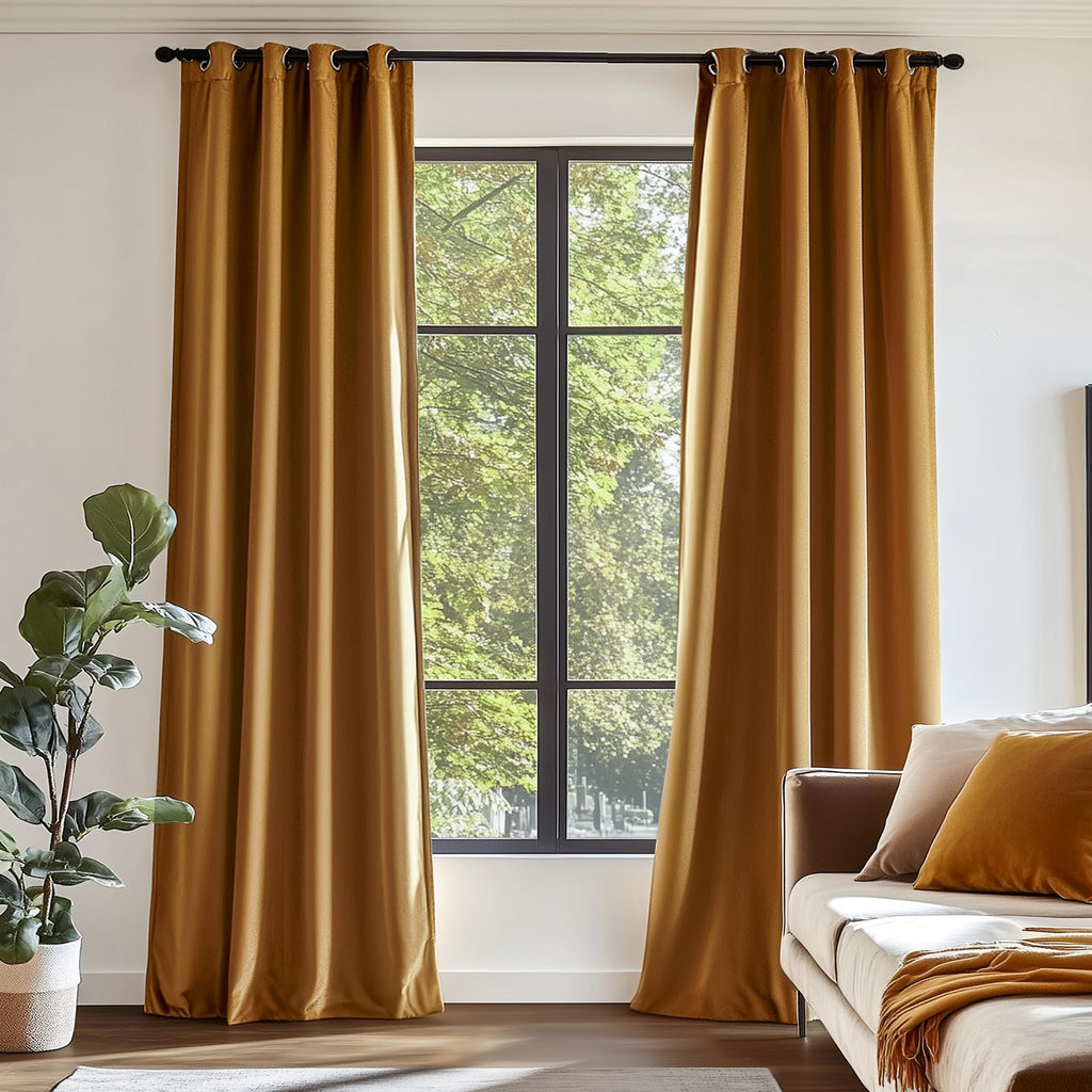 Lazzzy Blackout Velvet Curtains Gold Thermal Insulated Curtains 108 Inch Extra Long Drapes For Bedroom Living Room Darkening Window Treatments Grommet Living Room Curtains Set Of 2 Panels Gold Brown