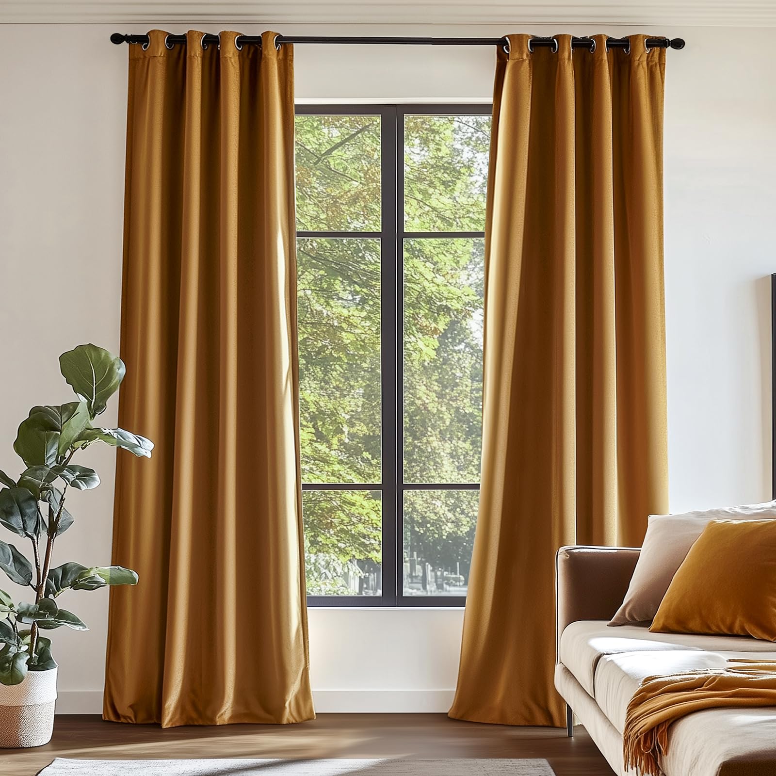 Lazzzy Blackout Velvet Curtains Gold Thermal Insulated Curtains 108 Inch Extra Long Drapes For Bedroom Living Room Darkening Window Treatments Grommet Living Room Curtains Set Of 2 Panels Gold Brown