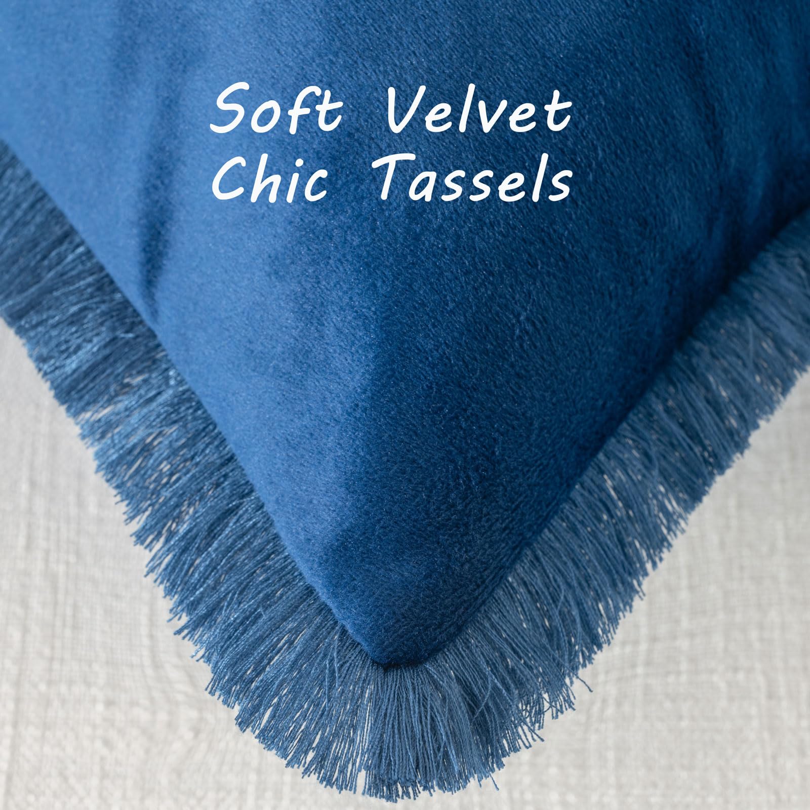 Futei Navy Blue Boho Throw Pillow Covers With Tassels 18X18 Inch Set Of 2,Soft Velvet Decorative Cushion Case,Home Decor For Cou