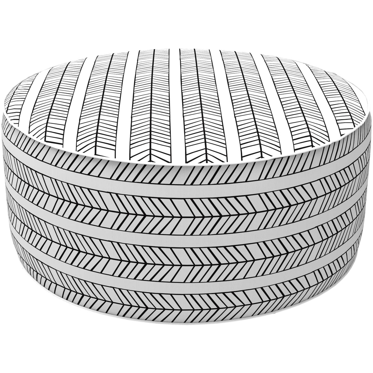 Lvtxiii Outdoor/Indoor Inflatable Ottoman, Patio Footrest Stool, Portable Round Ottoman For Patio Garden, Camping Or Home, Herringbone Black White