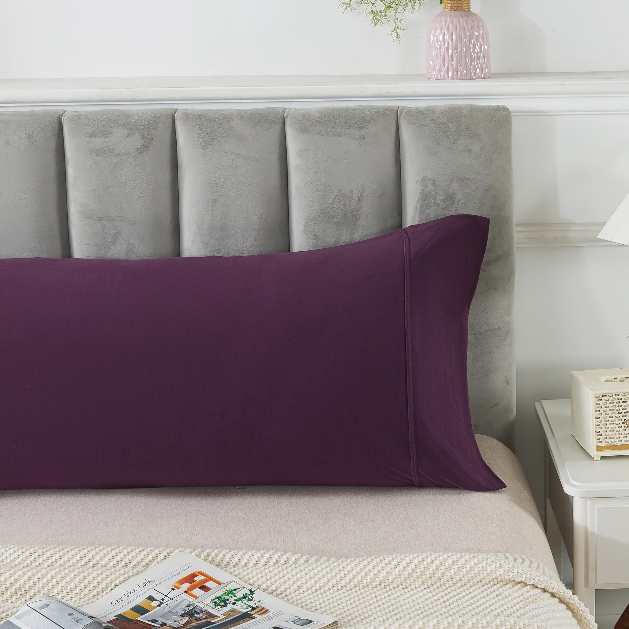 Household 100% Jersey Cotton Pillowcase 20   X54   -Light Weight, Comfortable, Super Soft Pillow Case With Envelope Closure (Dar