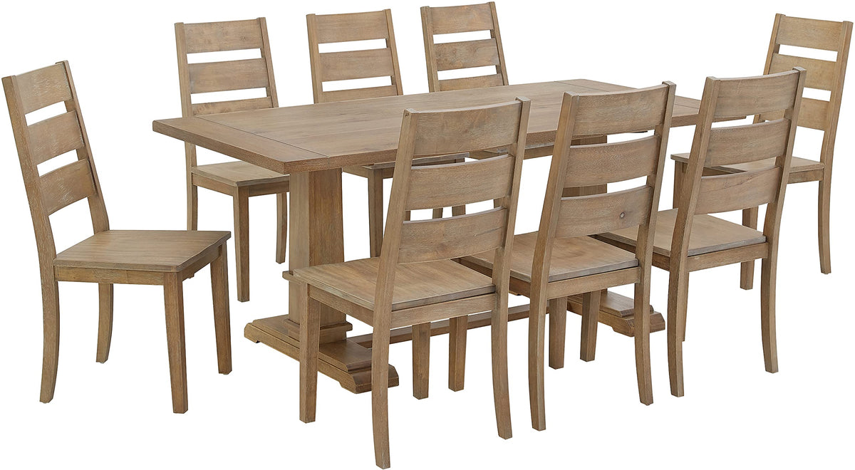 Crosley Furniture Joanna 9-Piece Modern Farmhouse Dining Table Set for 8 with Ladderback Chairs, Rustic Brown