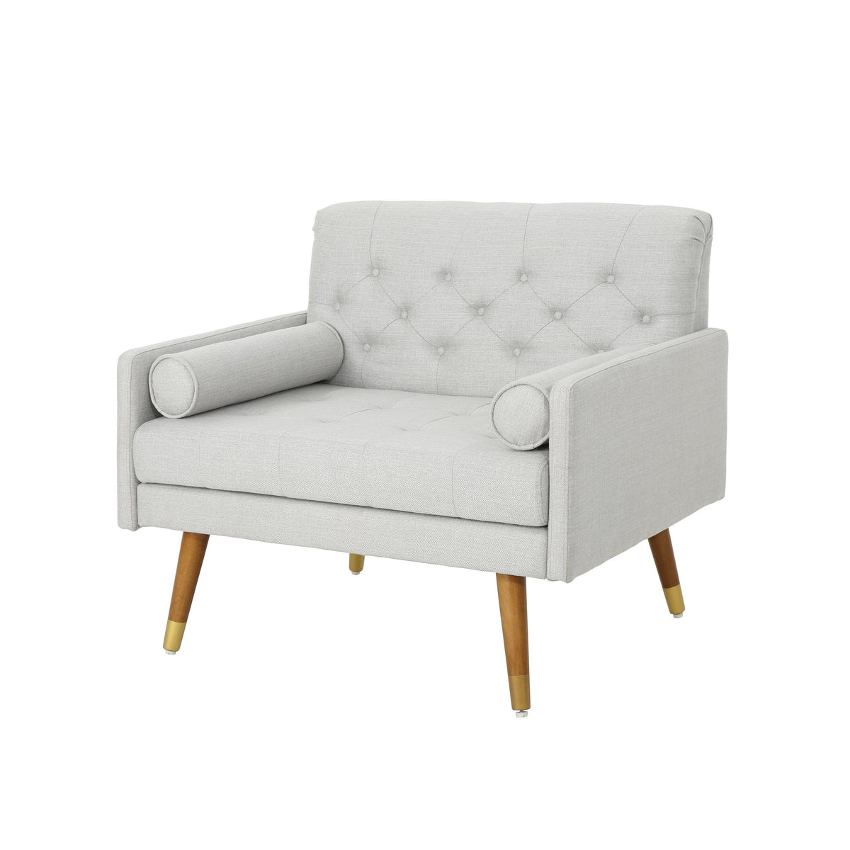 Christopher Knight Home Nour Fabric Mid-Century Modern Club Chair, Light Gray, Natural, 38.25D x 30.5W x 33H in