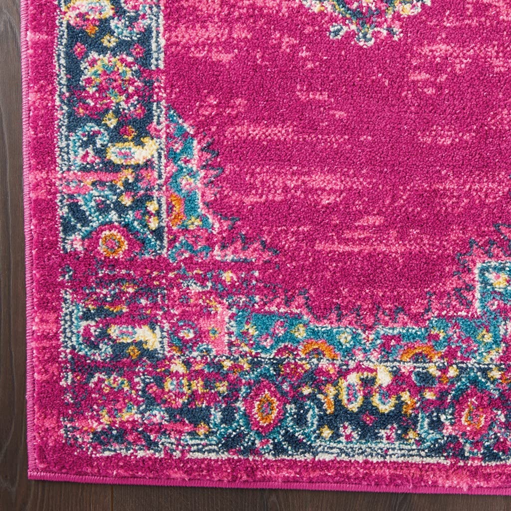 HomeRoots 100% Polypropylene 2â?? x 10â?? Fuchsia and Blue Distressed Runner Rug
