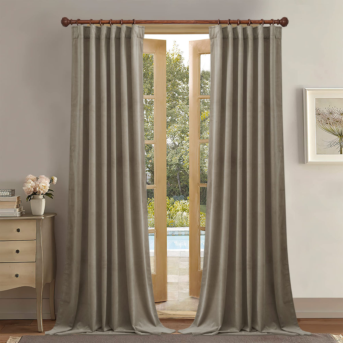 Stangh Camel Beige Light Blocking Velvet Curtains Extra Long For High Ceiling, Rustic Decor Tall Window Treatment Winter Chill B