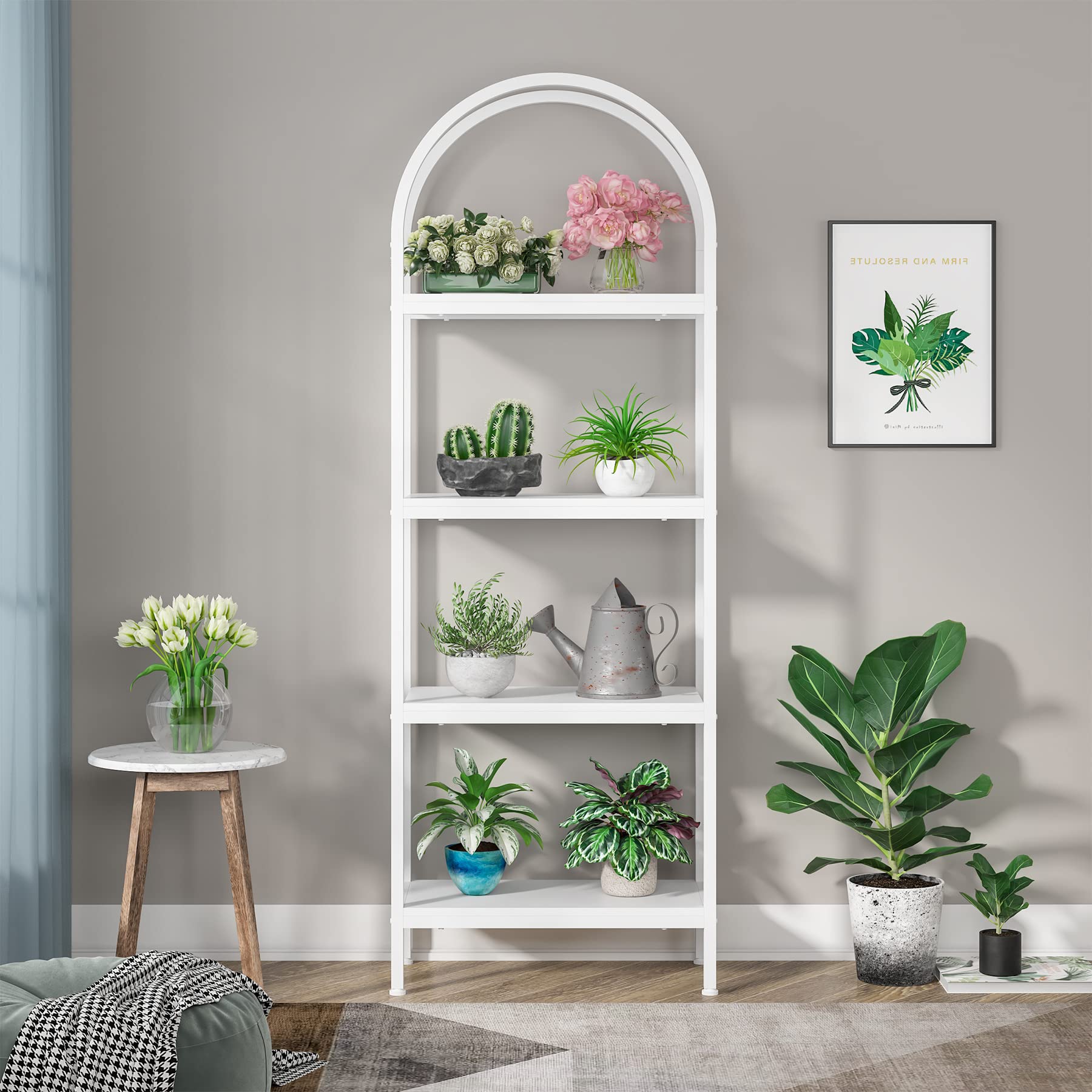 Tribesigns 4-Tier Open Bookshelf, 70.8' Industrial Wood Bookcase Storage Shelves With Metal Frame, Freestanding Display Rack Tall Shelving Unit For Office, Bedroom, Living Room (White, 1Pc)