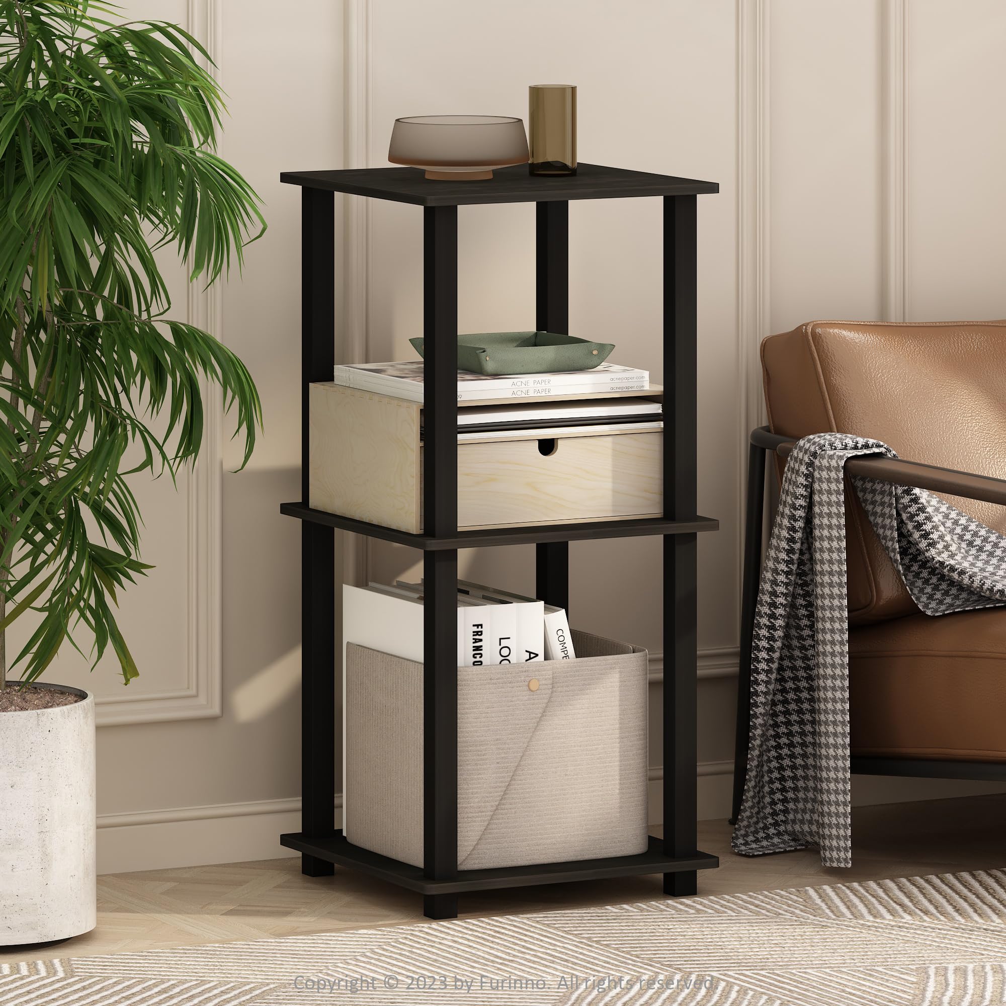 Furinno Turn-N-Tube Easy Assembly Stackable Bookcase, Bookshelf, Espresso/Black