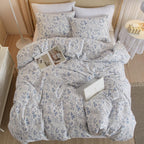 3 Pieces Duvet Cover Queen Size White Duvet Cover With Blue Floral Print,Soft Cotton Comforter Cover Boho Style,Aesthetic Queen