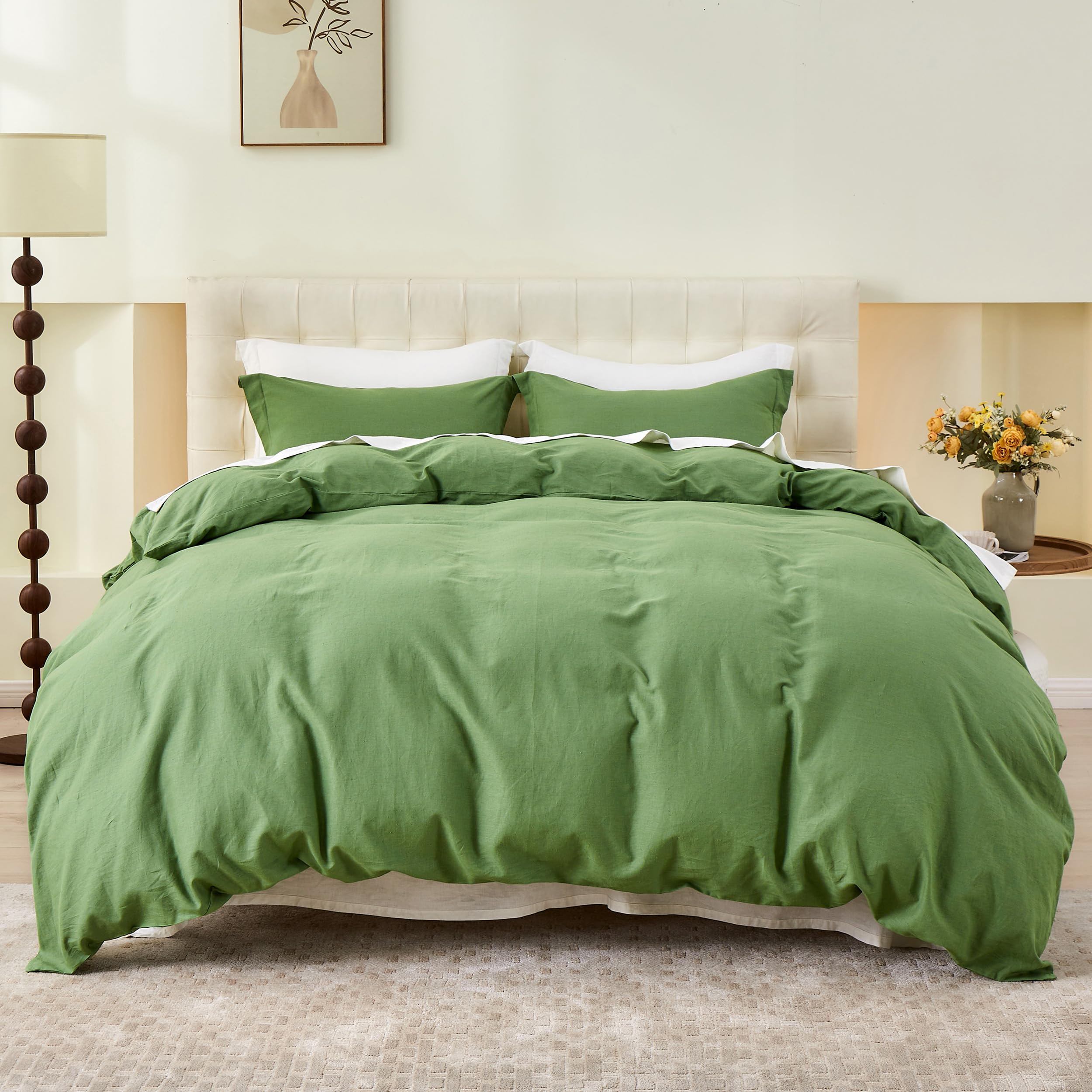 Simple&Opulence French Linen Duvet Cover Set- 104''x 92'' - 3 Pieces (1 Comforter Cover,2 Pillowcases)-Natural Flax Cotton Blend