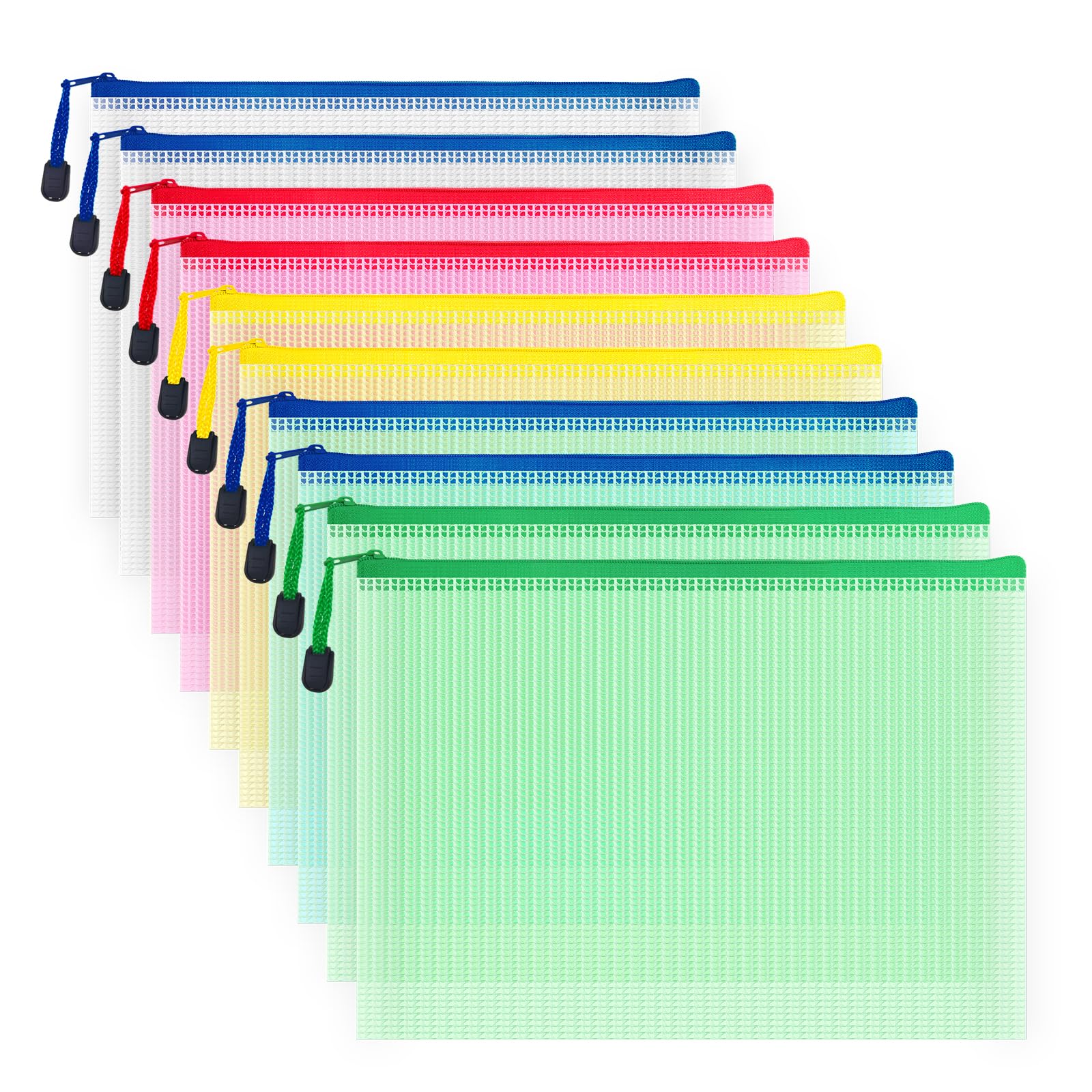 Austark 10Pcs Zipper File Bags Plastic Mesh Zipper Pouch Waterproof Document Bags Board Games Storage Bags For Office Home Trave