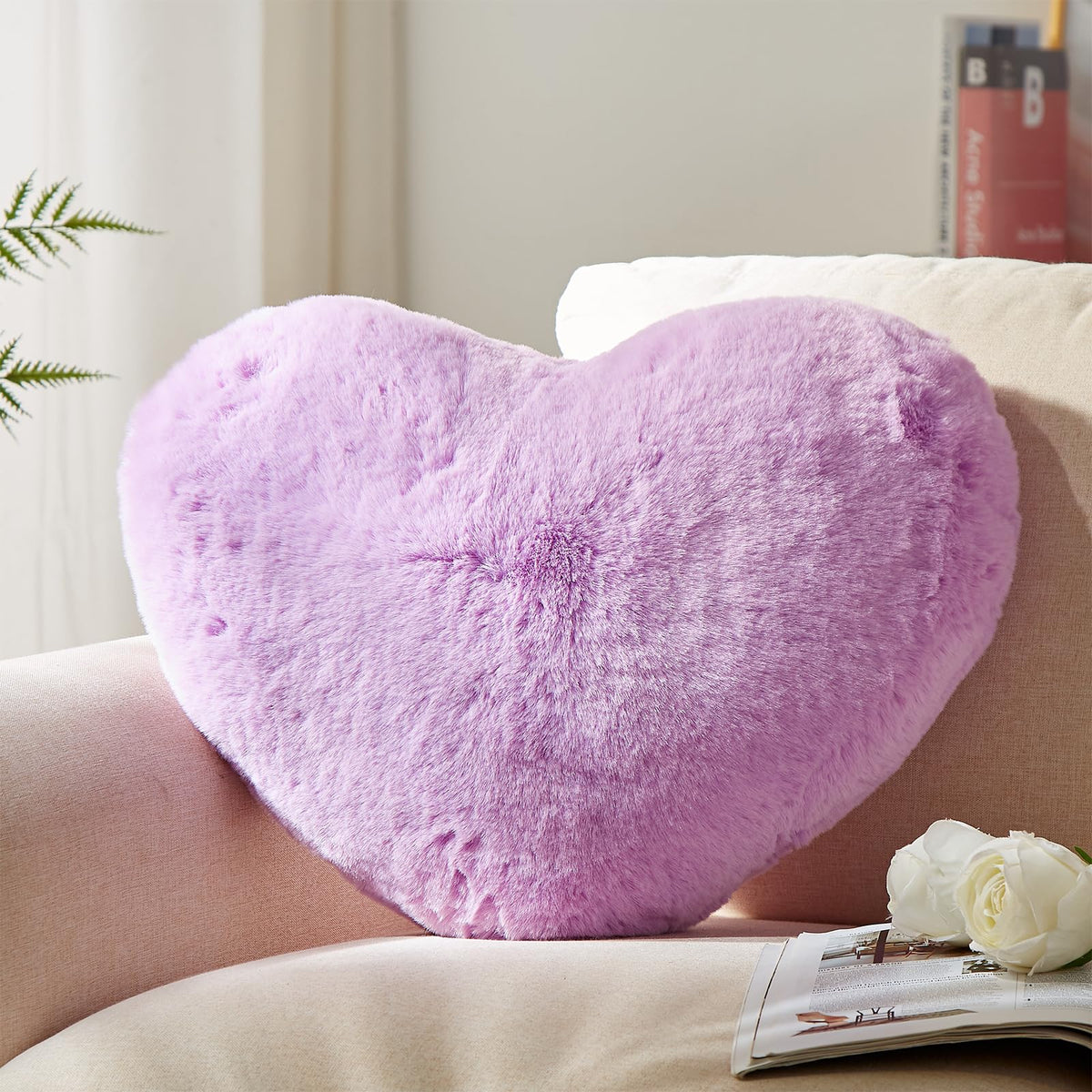 Yrxrus Heart Pillow, Purple Heart Pillows, Love Pillow Gifts, 14X17 Inch Large Heart Shaped Pillows, Faux Rabbit Fur Coquette Ro