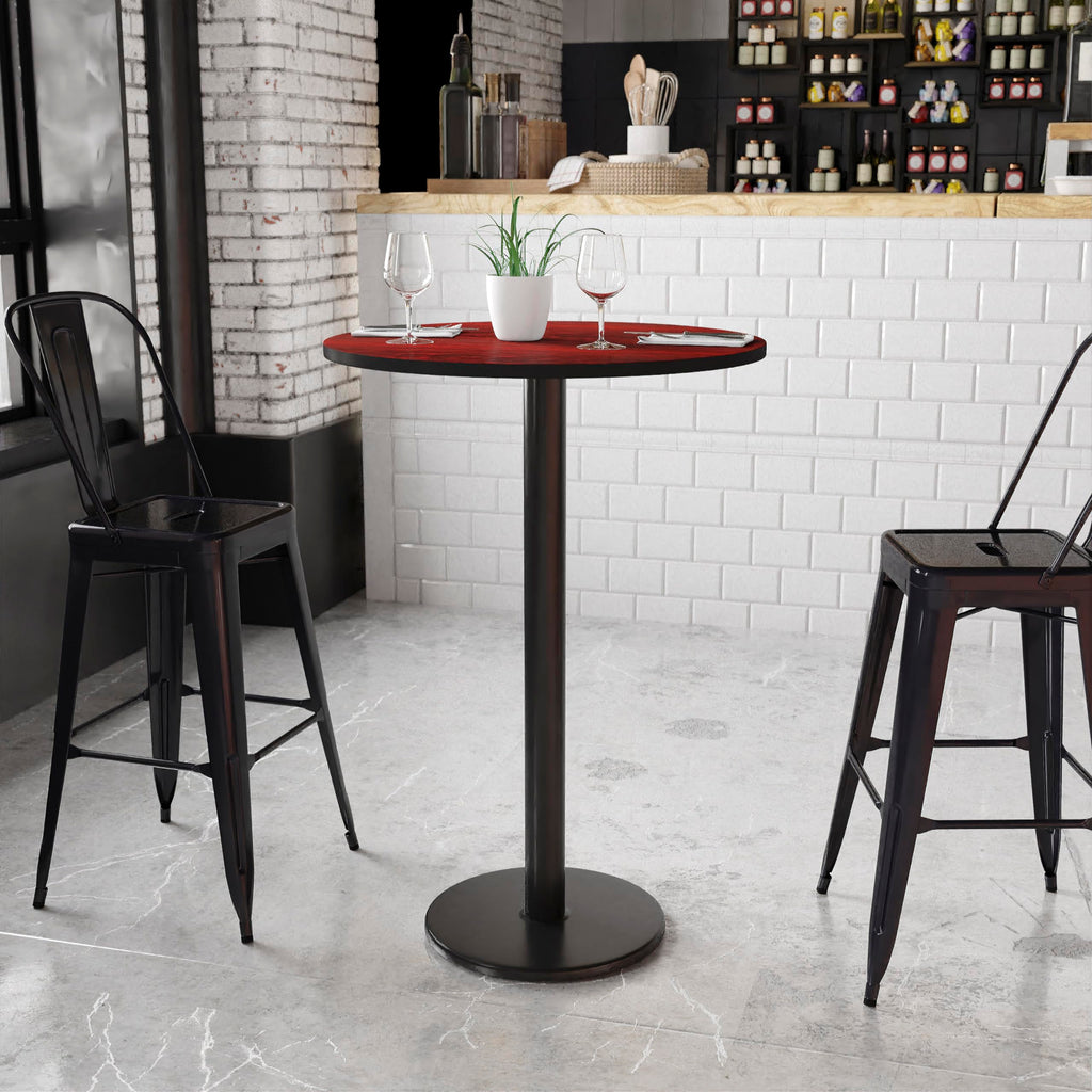 Flash Furniture 30'' Round Mahogany Laminate Table Top with 18'' Round Bar Height Table Base