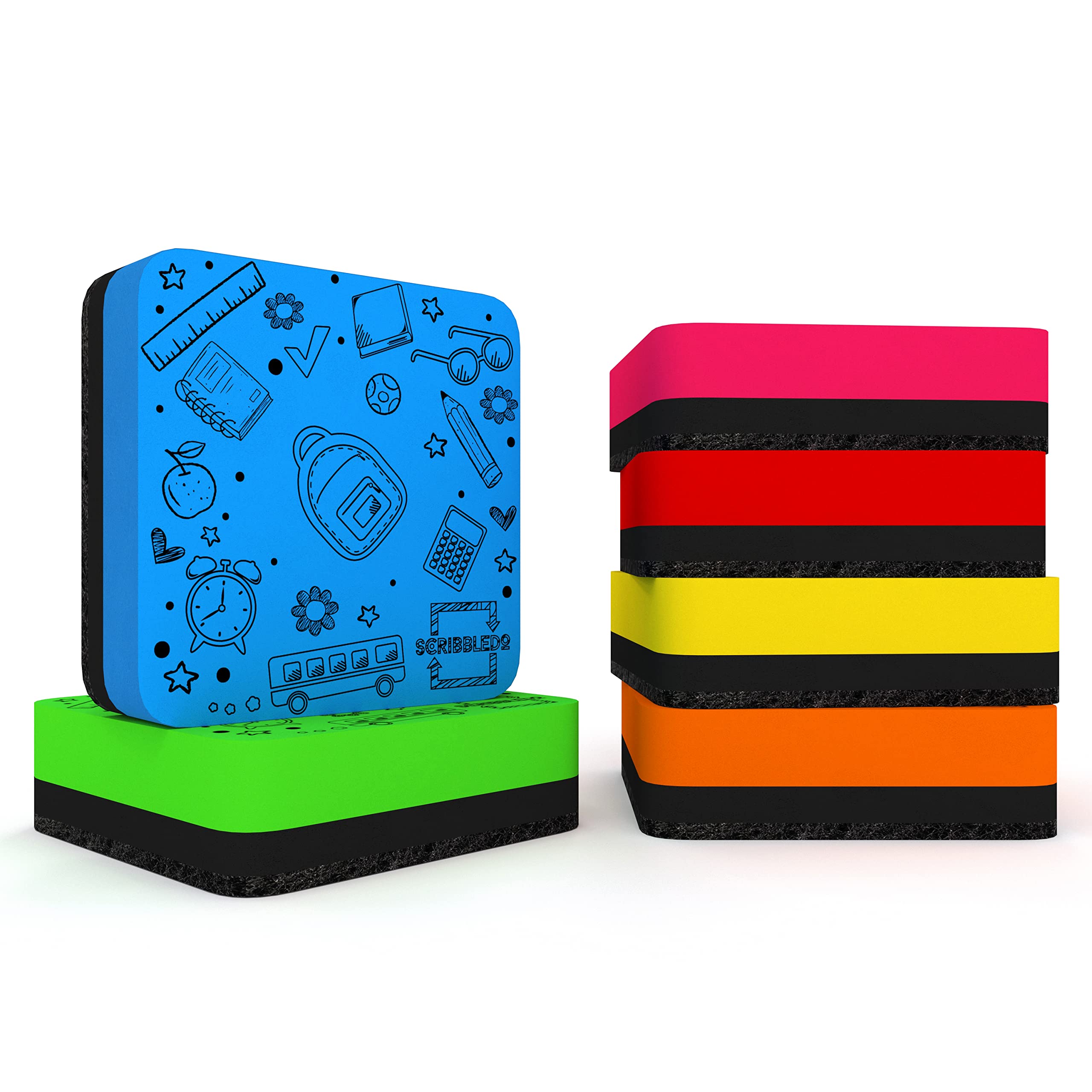Scribbledo 6 Pack Dry Erase Erasers Assorted Colors Magnetic Whiteboard Erasers For Kids And Students - Smudge Free Small Dry Er