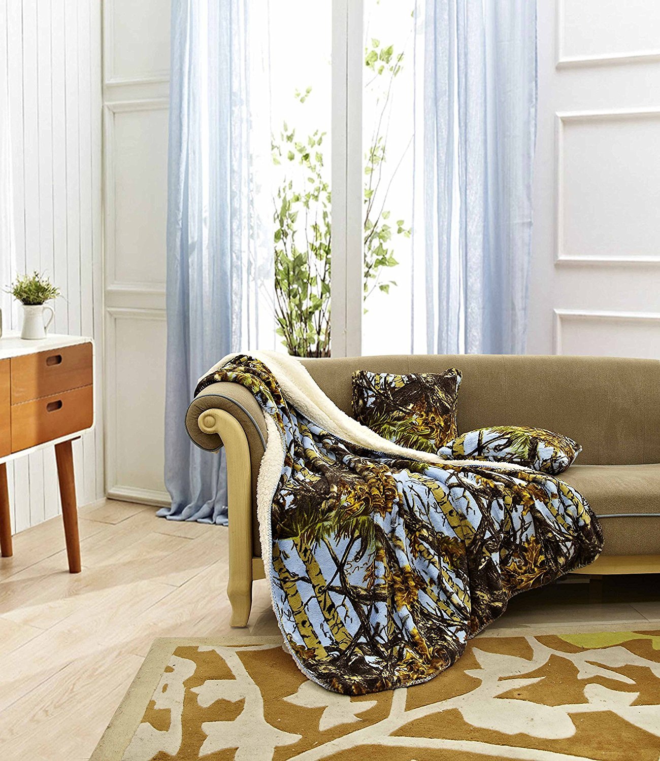 Regal Comfort The Woods Luxury 3Pc Set Powder Blue Sherpa 50'X70' Fleece Blanket And 18'X18' Plush Throws Home Collection -