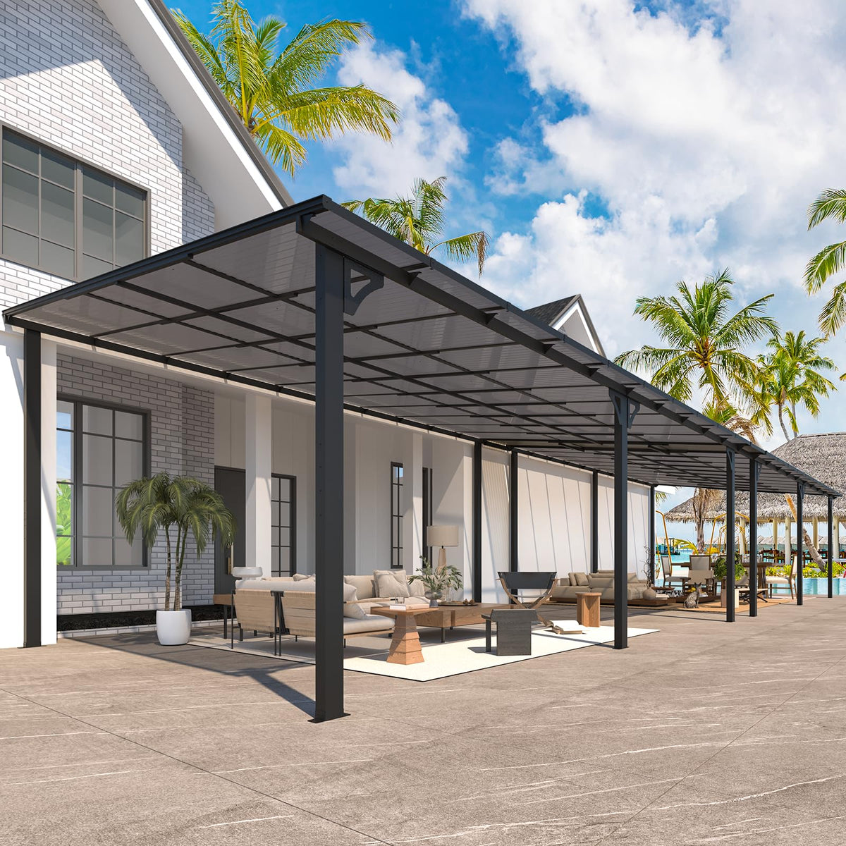 Aecojoy 40' X 12' Gazebo For Patio, Large Wall-Mounted Hard Top Lean-To Gazebo Pergola With Roof 12' X 40' On Clearance, Heavy D
