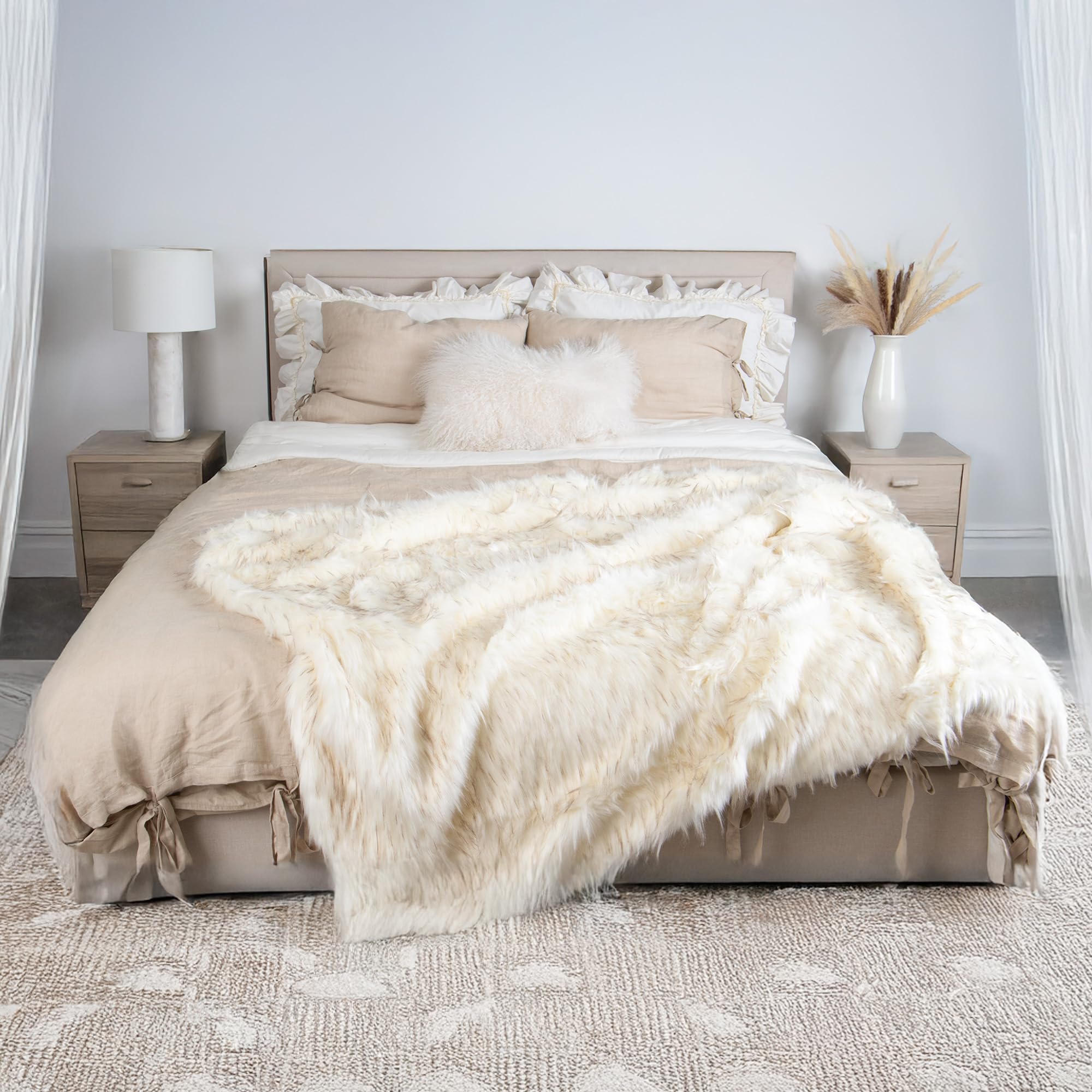 Best Home Fashion Heavyweight Super Soft Luxury Faux Fur Oversized Throw Blanket - 58' W X 84' L - Iced Fox