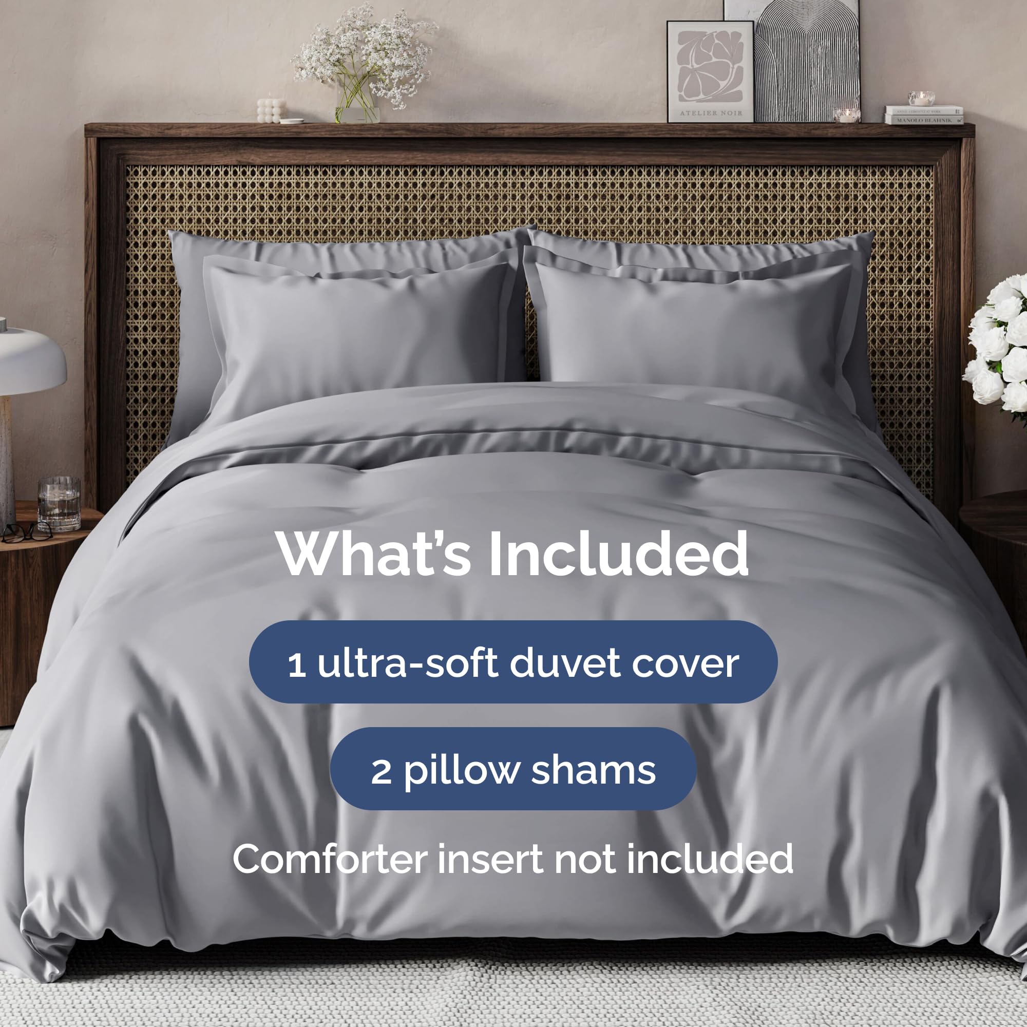 Duvet Cover Queen Size Set - Extra Soft Queen Size Duvet Cover 90 X 90 With 2 Pillow Shams - Hotel Luxury Easy Care And Fade Free W/ Zipper Closures & Ties - Comfy Breathable Bedding Set (Steel Blue)