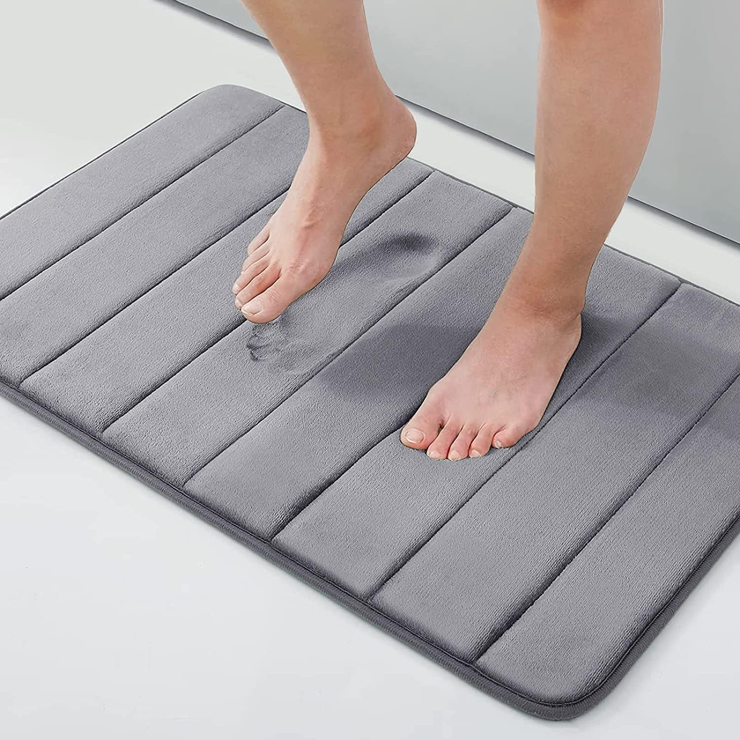 Cvm Enterprise Memory Foam Bath Mat Rug, Toilet Rug, Water Absorption, Non Slip, Thick, Dry Fast for Bathroom Floor Mat, Grey