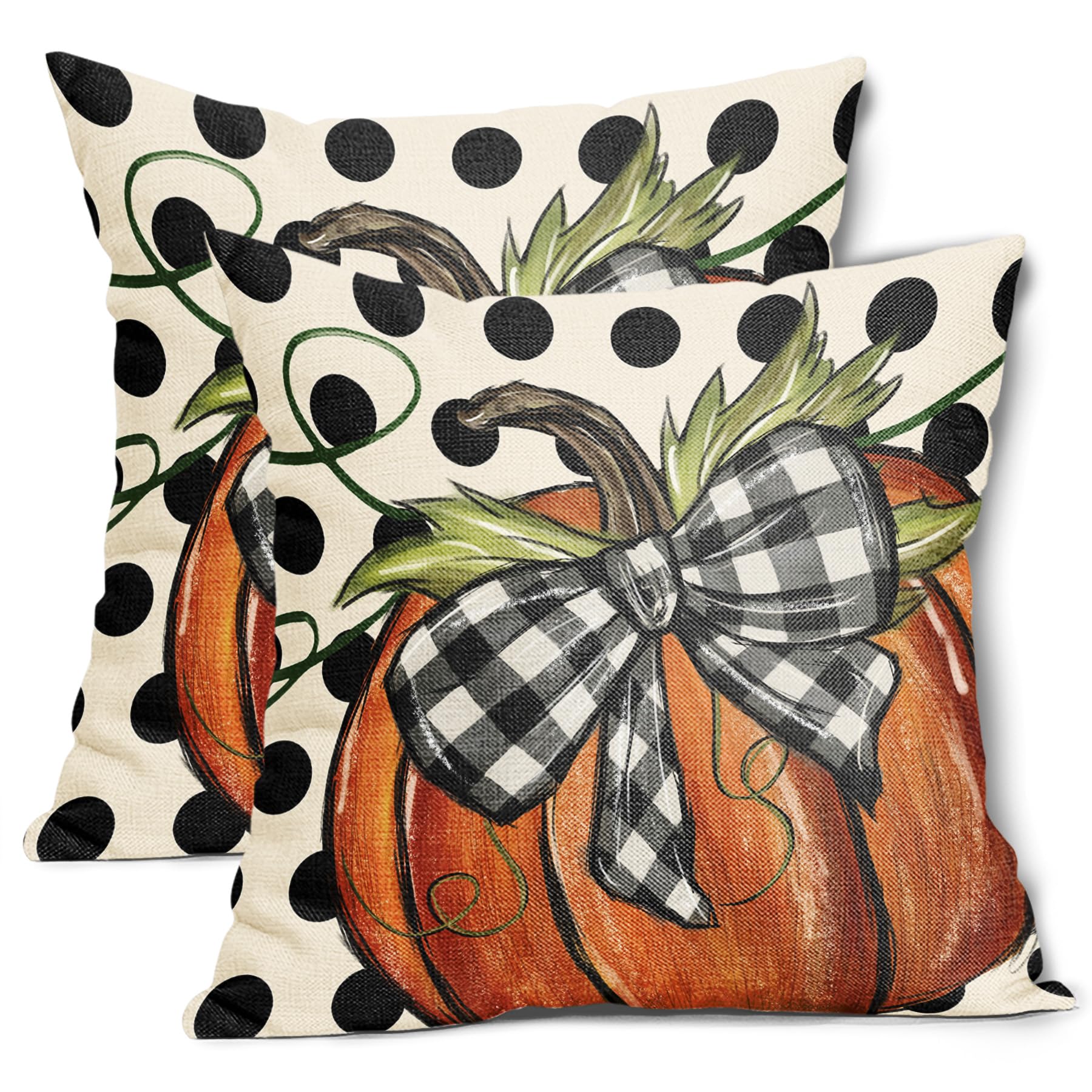 Aportt Fall Polka Dot Pumpkin Pillow Covers 18X18 Inch Autumn Harvest Thanksgiving Pillow Cases Orange Seasonal Square Throw Pil