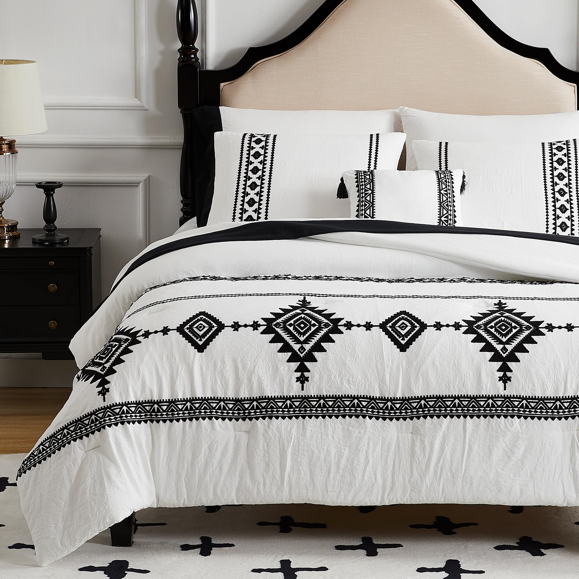 MAIREVE White King Bedding Set Boho 7 Piece, King Size Comforter Set 7 Pieces with Comforters, Sheets in Embroidery King Comfort