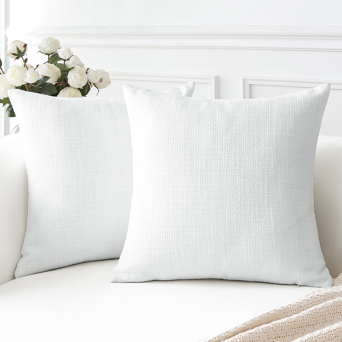 Otostar Linen Throw Pillow Covers Set Of 2 Decorative Square Pillowcases Cushion Covers 16X16 Inch For Home Decor Sofa Bedroom Car 40 X 40 Cm Pure White